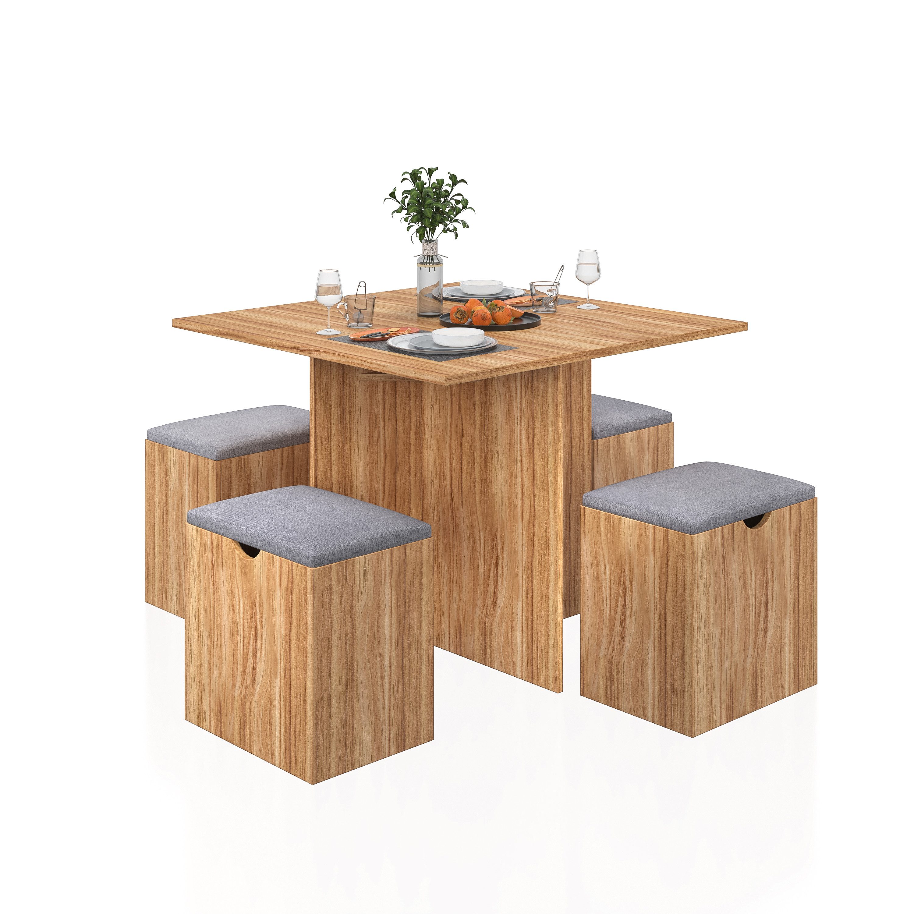 Mondeer Essgruppe (Set, 5-tlg), (5-tlg), 4 Stühle und 1 Tisch,Roteiche