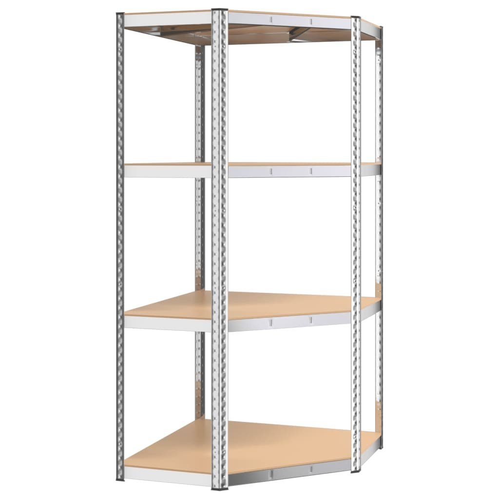 vidaXL Schwerlastregal Eckregal mit 4 Böden Silbern Stahl & Holzwerkstoff, 1-tlg.