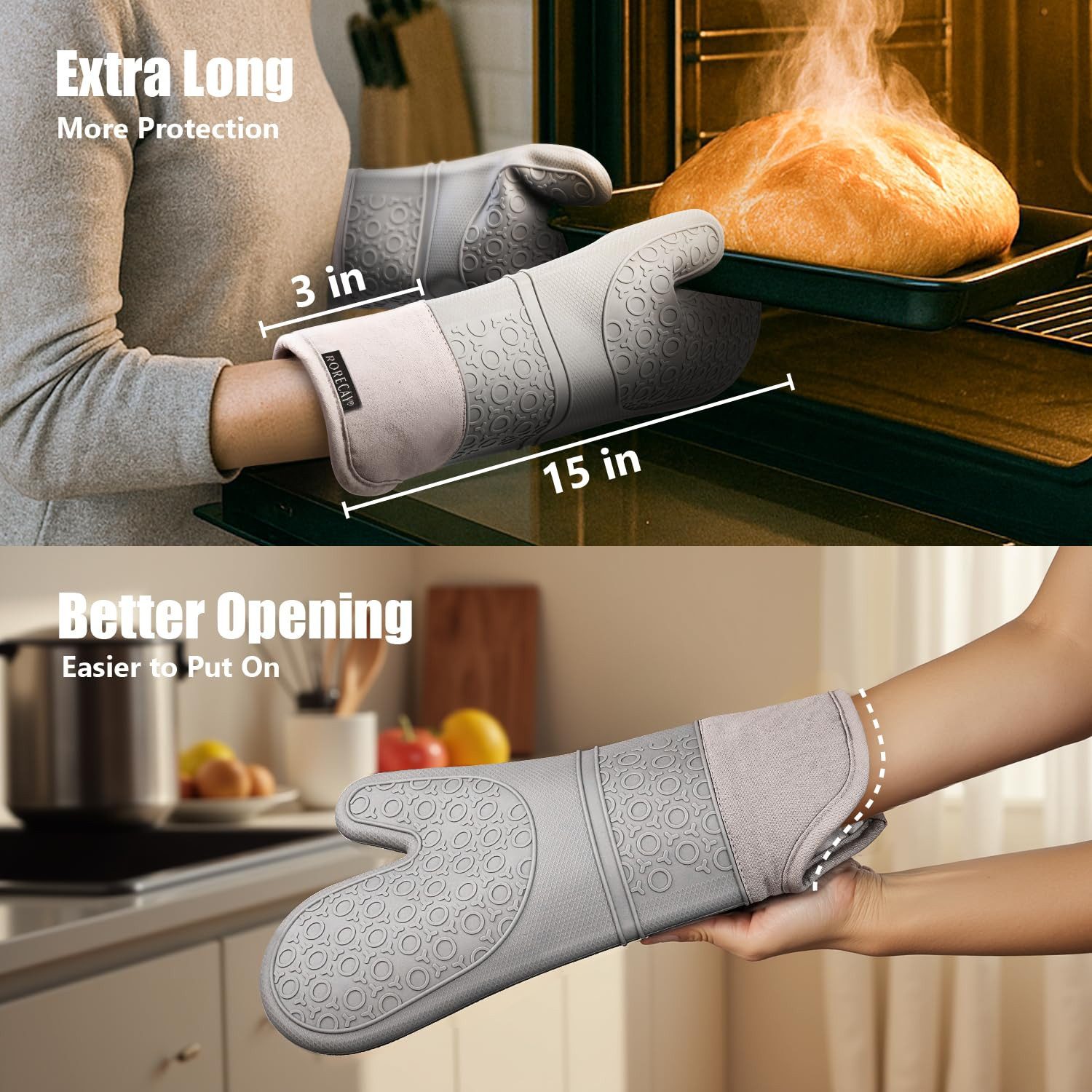 SURFOU Topfhandschuhe Ofenhandschuhe Topflappen Topfhandschuhe 6er Set Lange Backhandschuhe, (Kochhandschuhe, Oven Gloves, Topflappen Handschuh, Ofenhandschuhe Hitzebestaendig, Hitzebeständig bis 260°C, extra langen Handschuhen, BPA-freies Lebensmittel-Silikon & Baumwoll-Futter – Spülmaschinengeeigne, rutschfeste Oberfläche, inkl. Mini-Greifhandschuhen), Rutschschutz, Verlängern, Weich