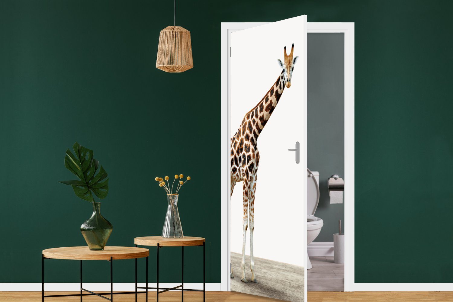Matt, Tür, - - Giraffe - cm Türtapete Tiere (1 Fototapete St), Junge - Türaufkleber, 75x205 MuchoWow bedruckt, Hintergrund - für Kinder Mädchen, Weißer