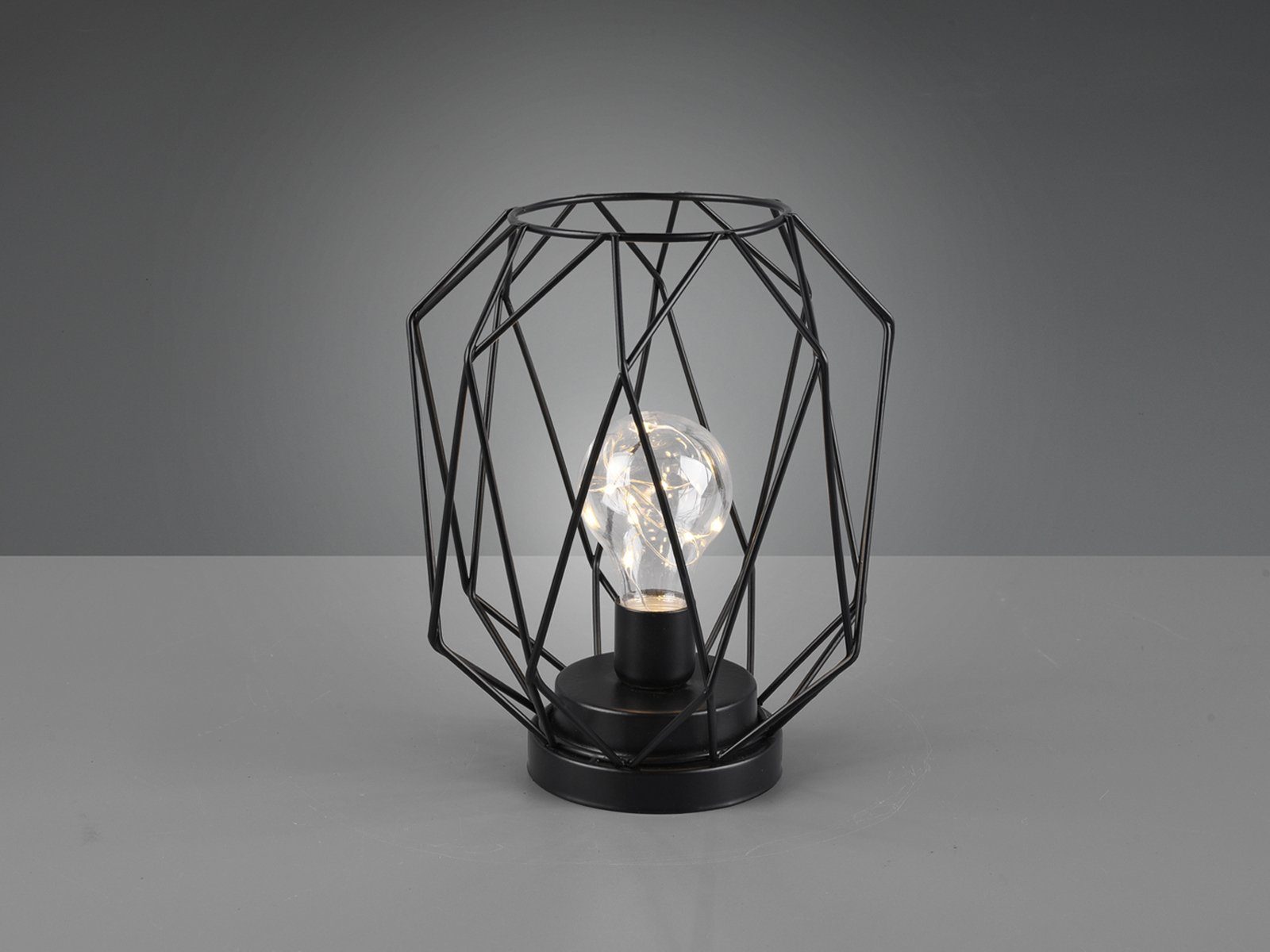 meineWunschleuchte LED Tischleuchte, LED fest integriert, warmweiß, kleine kabellos-e Industrial Draht-lampe Batteriebetrieben Höhe 21cm