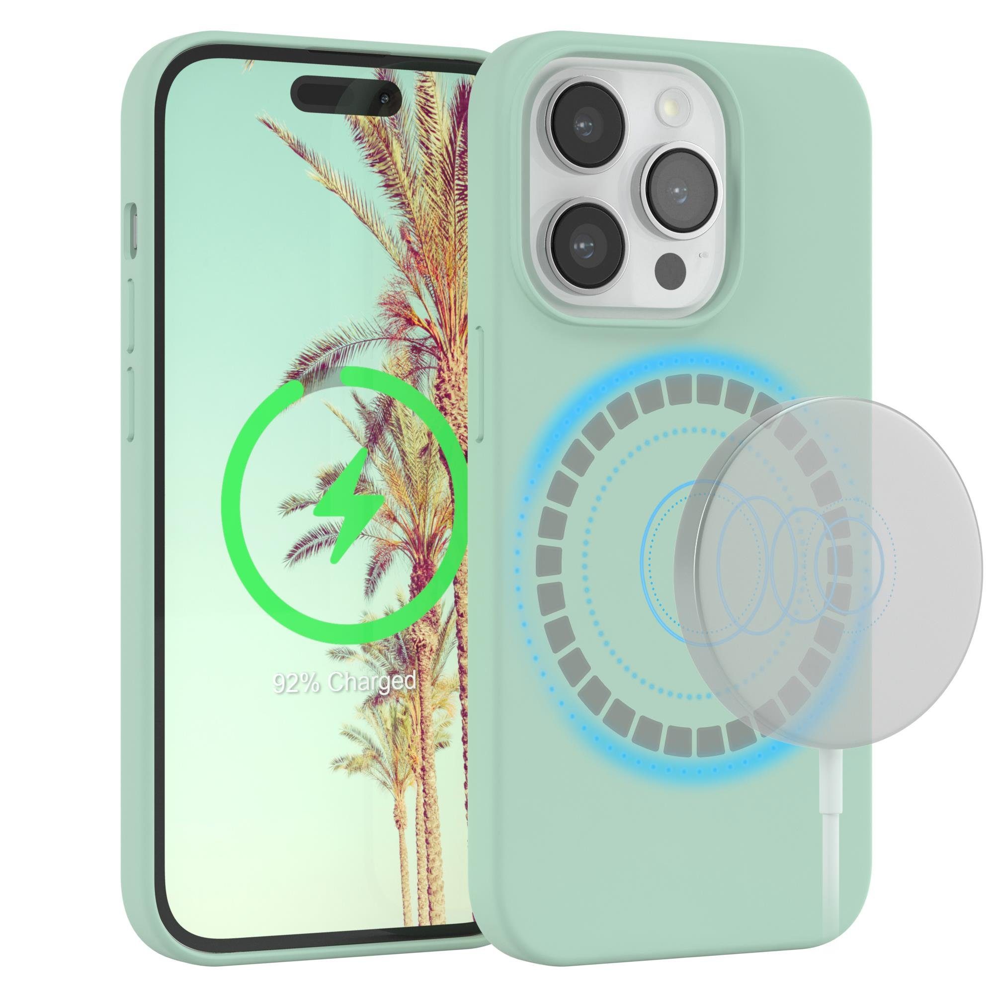 EAZY CASE Handyhülle Silikonhülle mit MagSafe für Apple iPhone 14 Pro 6,1 Zoll, Silikon Schutzhülle mit Kameraschutz TPU Hülle Slimcover Mint Grün