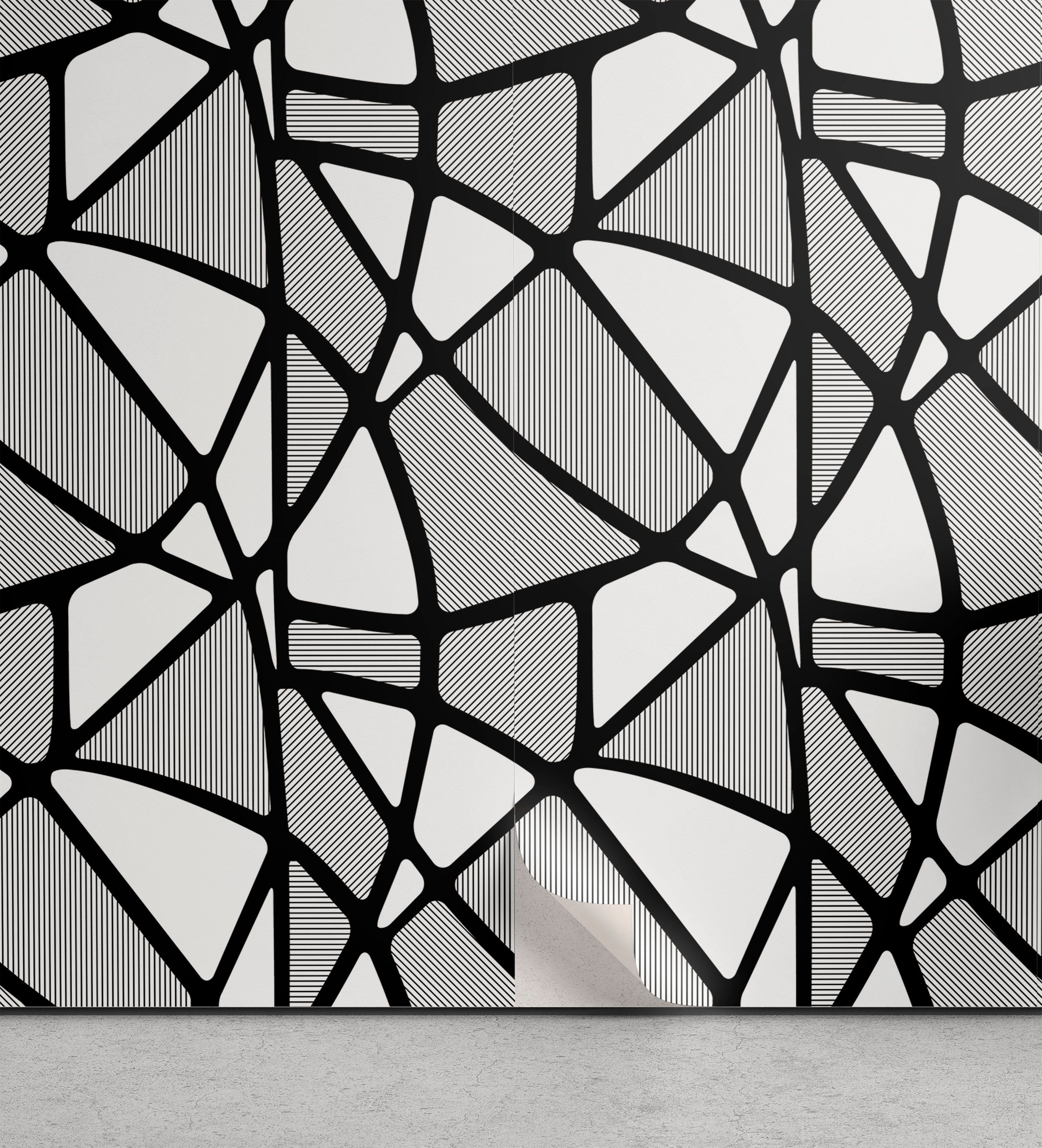 Abakuhaus Vinyltapete selbstklebendes Wohnzimmer Küchenakzent, Schwarz-Weiss Thick Dünne Linien Tile