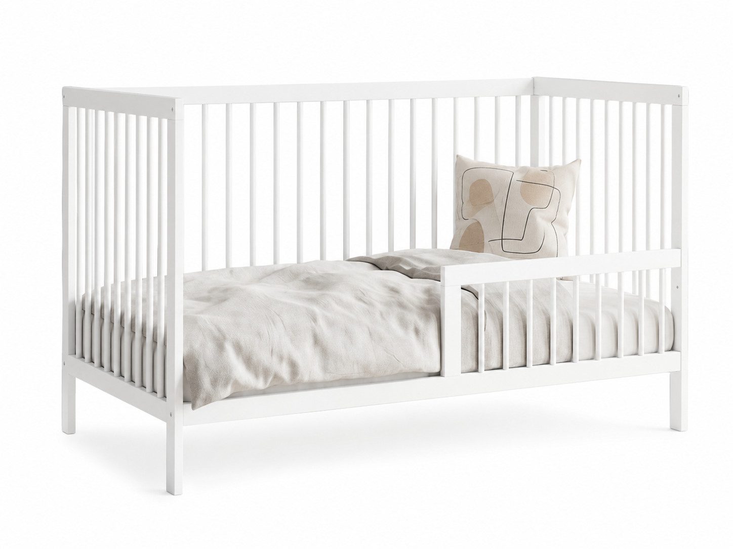 Kids Collective Babybett Kinderbett Gitterbett Baby Bett mit Rausfallschutz 60x120 70x140, stabiles Buchenholz, made in Europe 60x120 cm Weiß