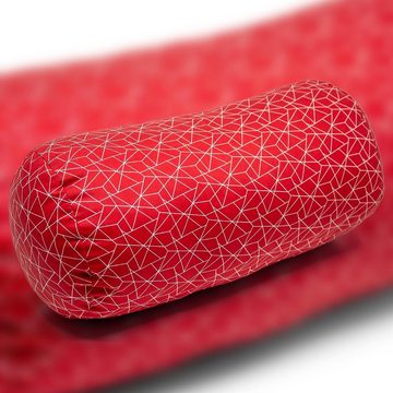 Nackenstützkissen Leserolle Nackenkissen Nackenrolle Rot mit Netzmuster 39 x 17 cm, Landwiesen, Füllung: 100% HCS Kugelfaser, entlastet Kopf-, Nacken- und Schulterbereich