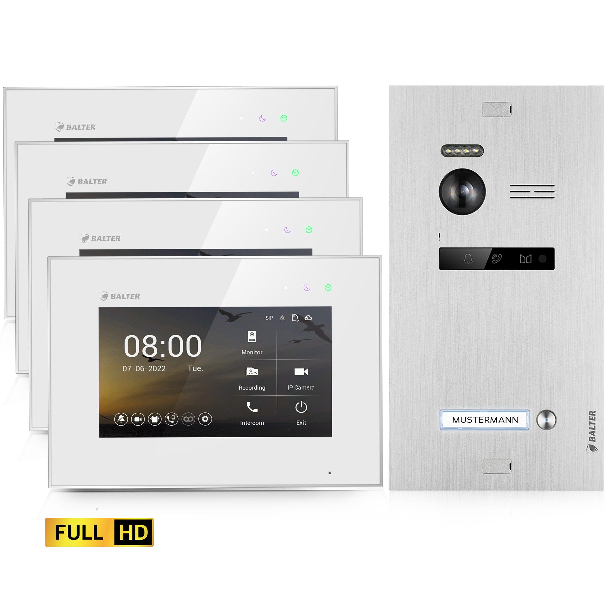 Balter Video-Türsprechanlage Video-Türsprechanlage EVO HD für 1 Familienhaus, 4x Monitore (Komplettset, 4-tlg)