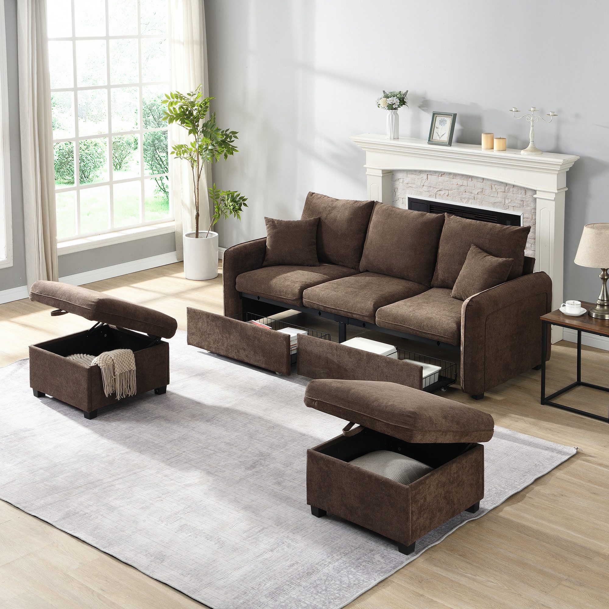 Merax Ecksofa U-förmiges Schlafsofa mit Staufunktion, Tagesbett Sofa Wohnzi günstig online kaufen