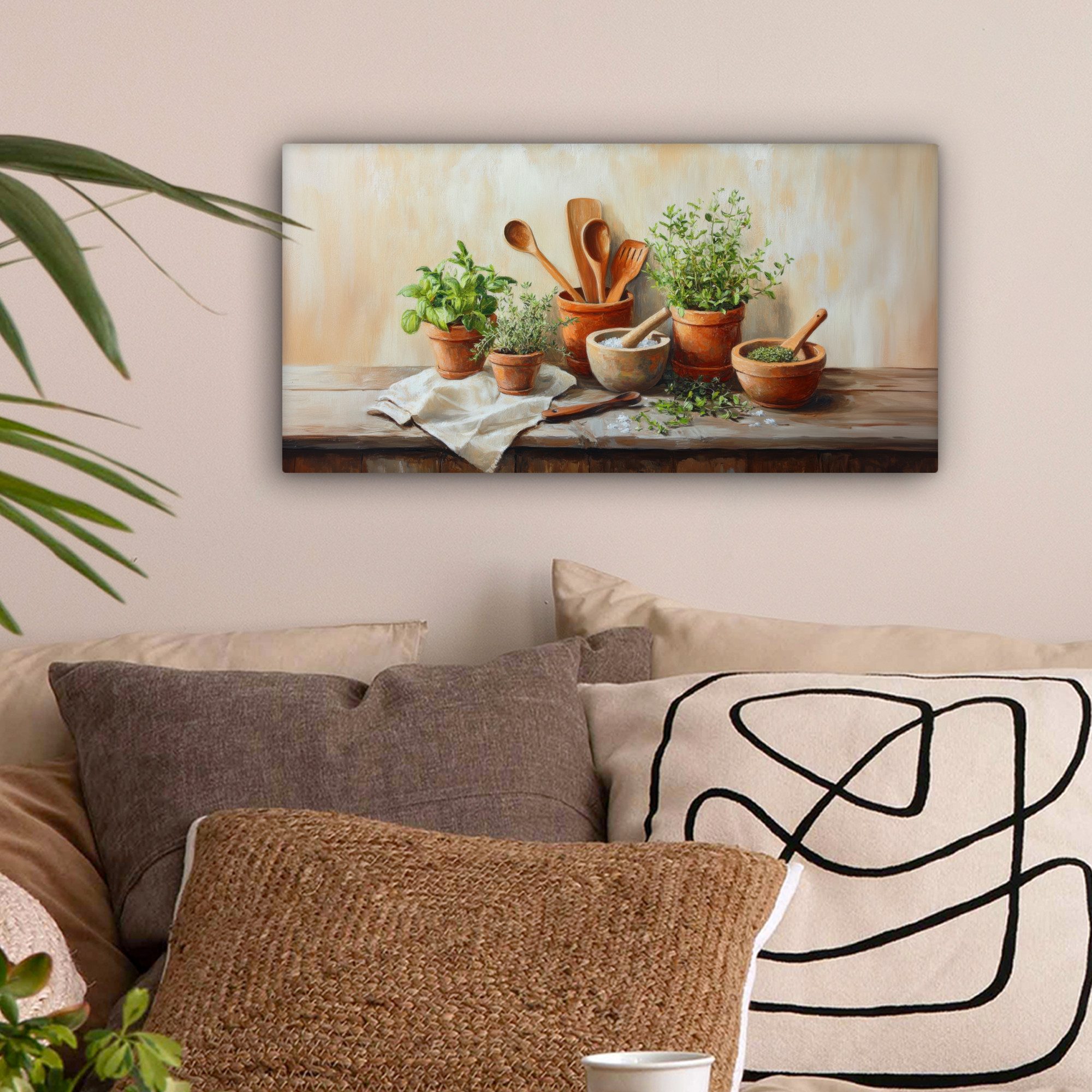 OneMillionCanvasses® Leinwandbild Panorama Töpfe - Kräuter günstig online kaufen