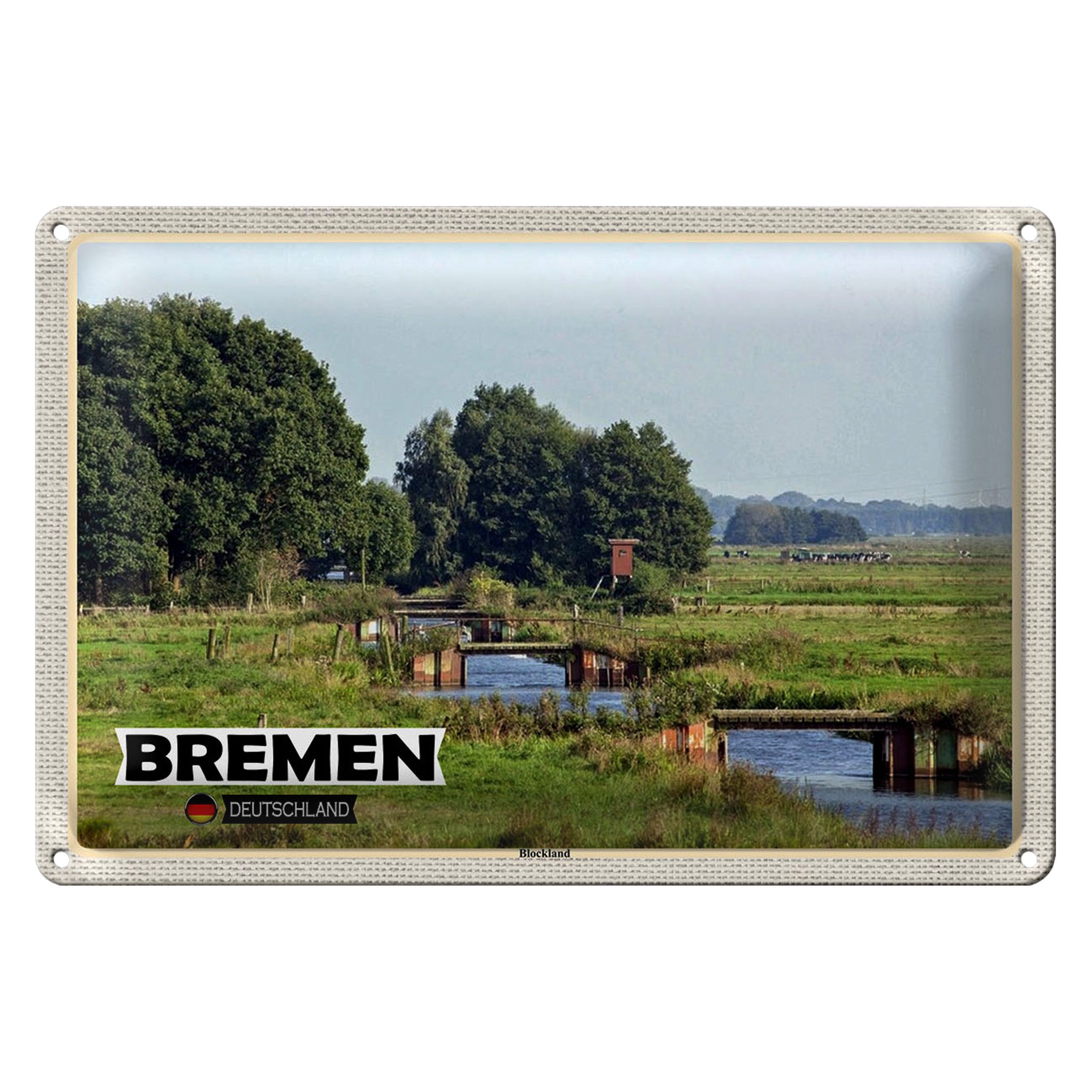 Roomando Metallschild Blechschild Städte Bremen Deutschland Blockland 30x20cm