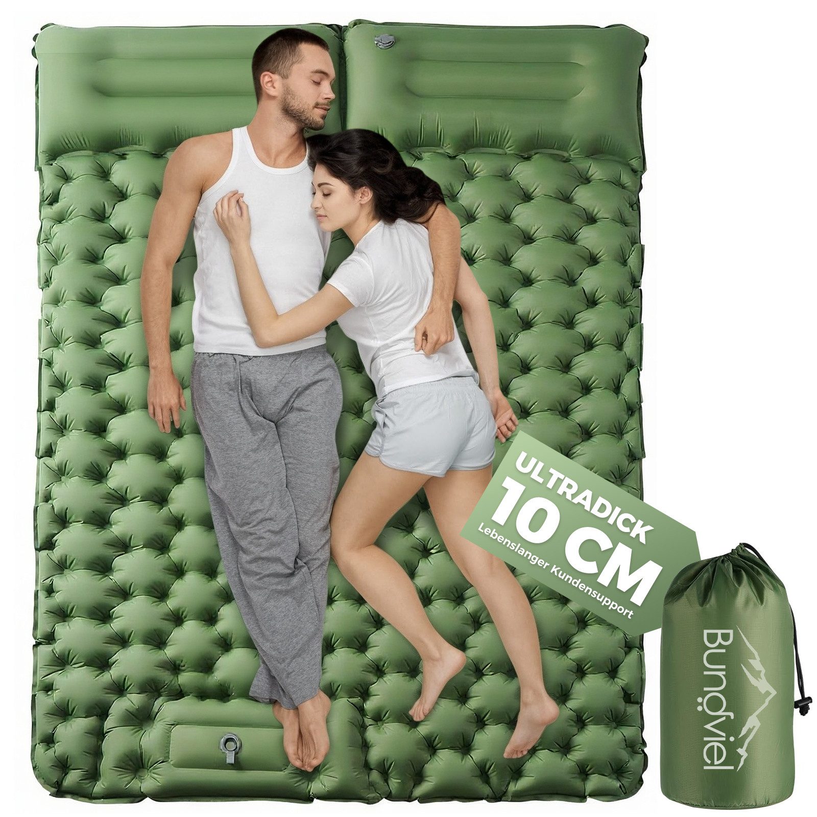 Bundviel Isomatte Camping Outdoor Isomatte Selbstaufblasend 2 Personen Luftmatratze, Ultraleicht 10cm mit Fußpumpe