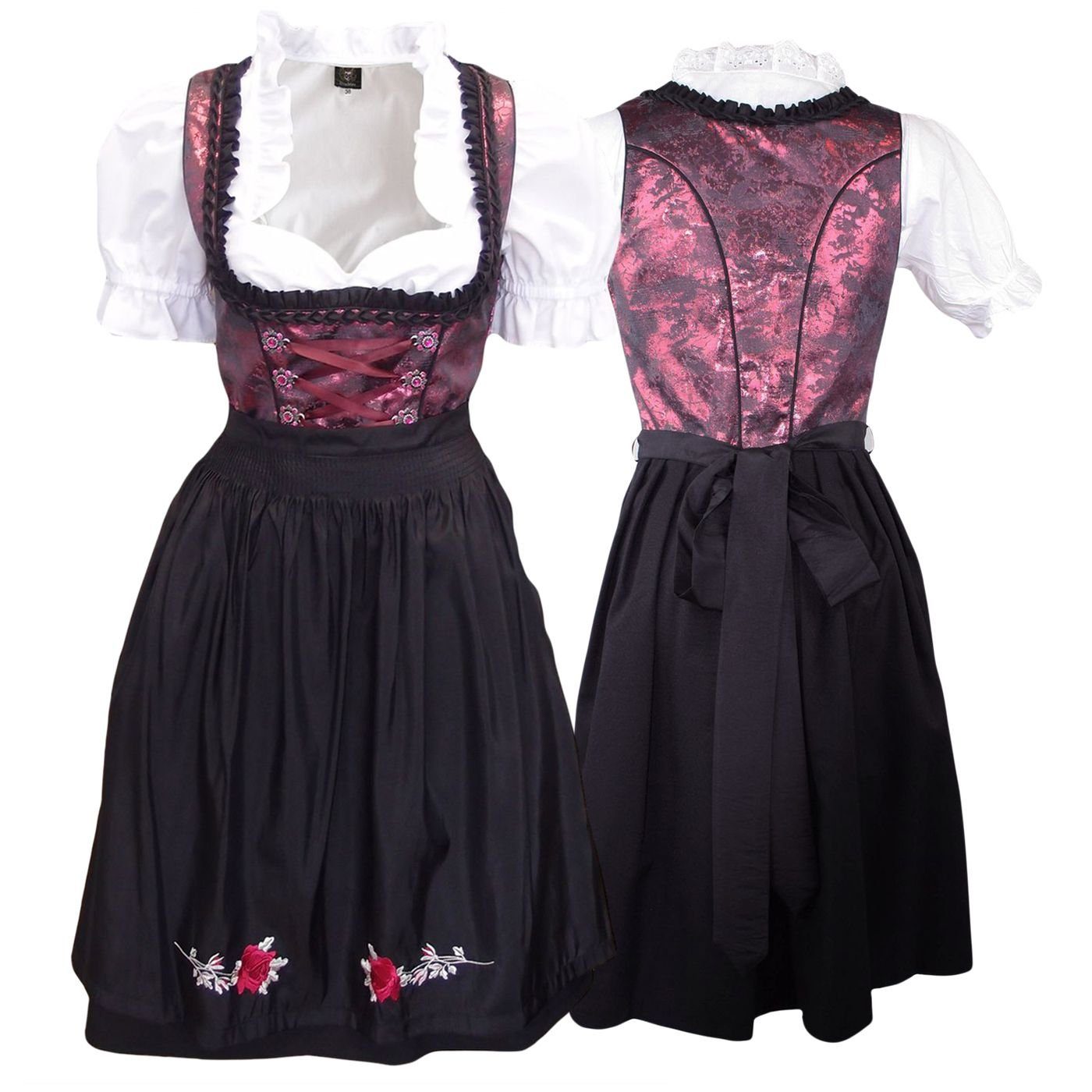 German Wear Dirndl OD3 Schwarz/ Weinrot 1-teiliges Midi-Dirndl Landhaus Dirndel schwarz/weinrot