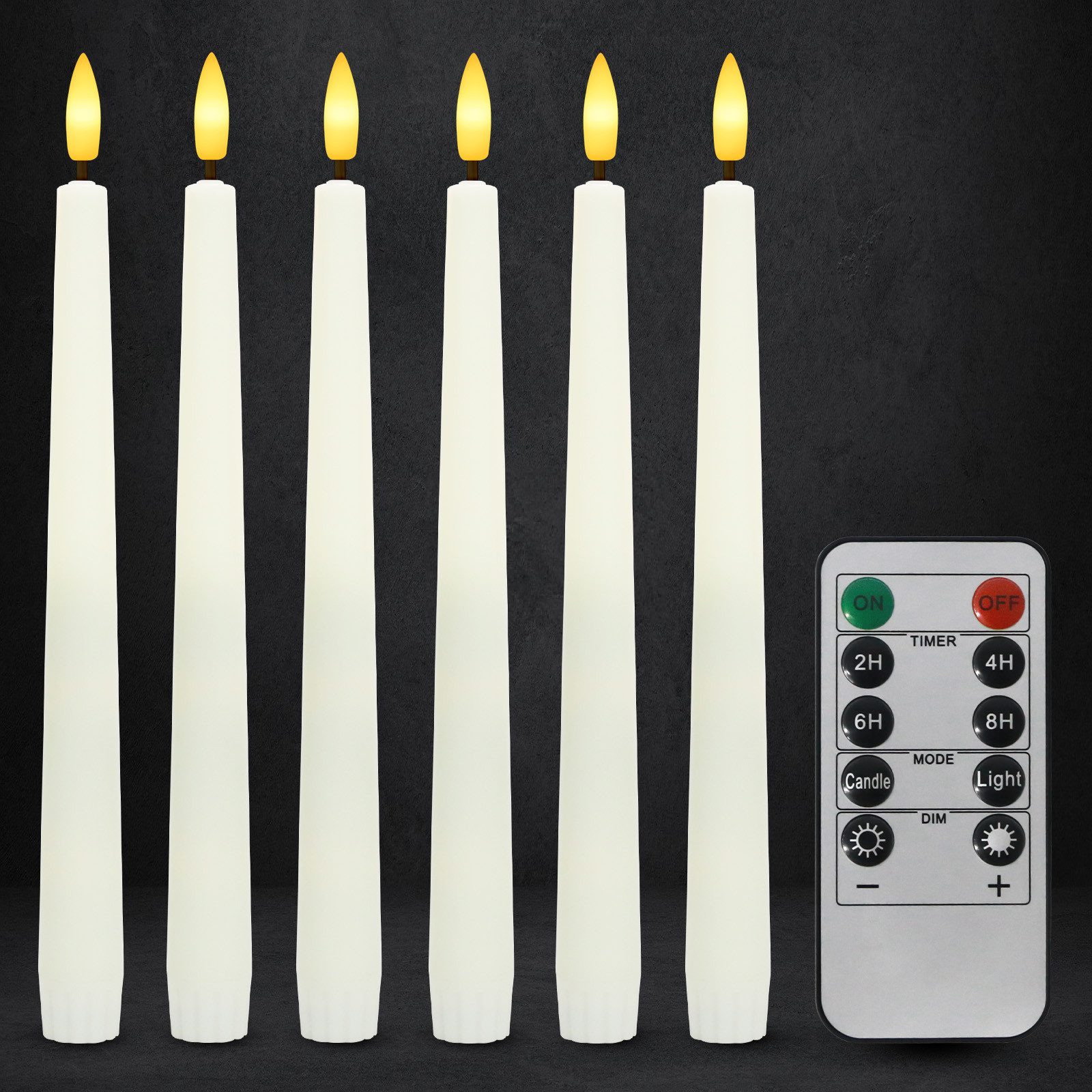 kisidus LED-Kerze LED Weihnachten Kerzen LED Stabkerzen mit Fernbedienung (Flammenlose Tafelkerzen mit Timerfunktion, 6-tlg., 3D Docht), LED Kerzen Perfect für Weihnachten, Heimdekoration