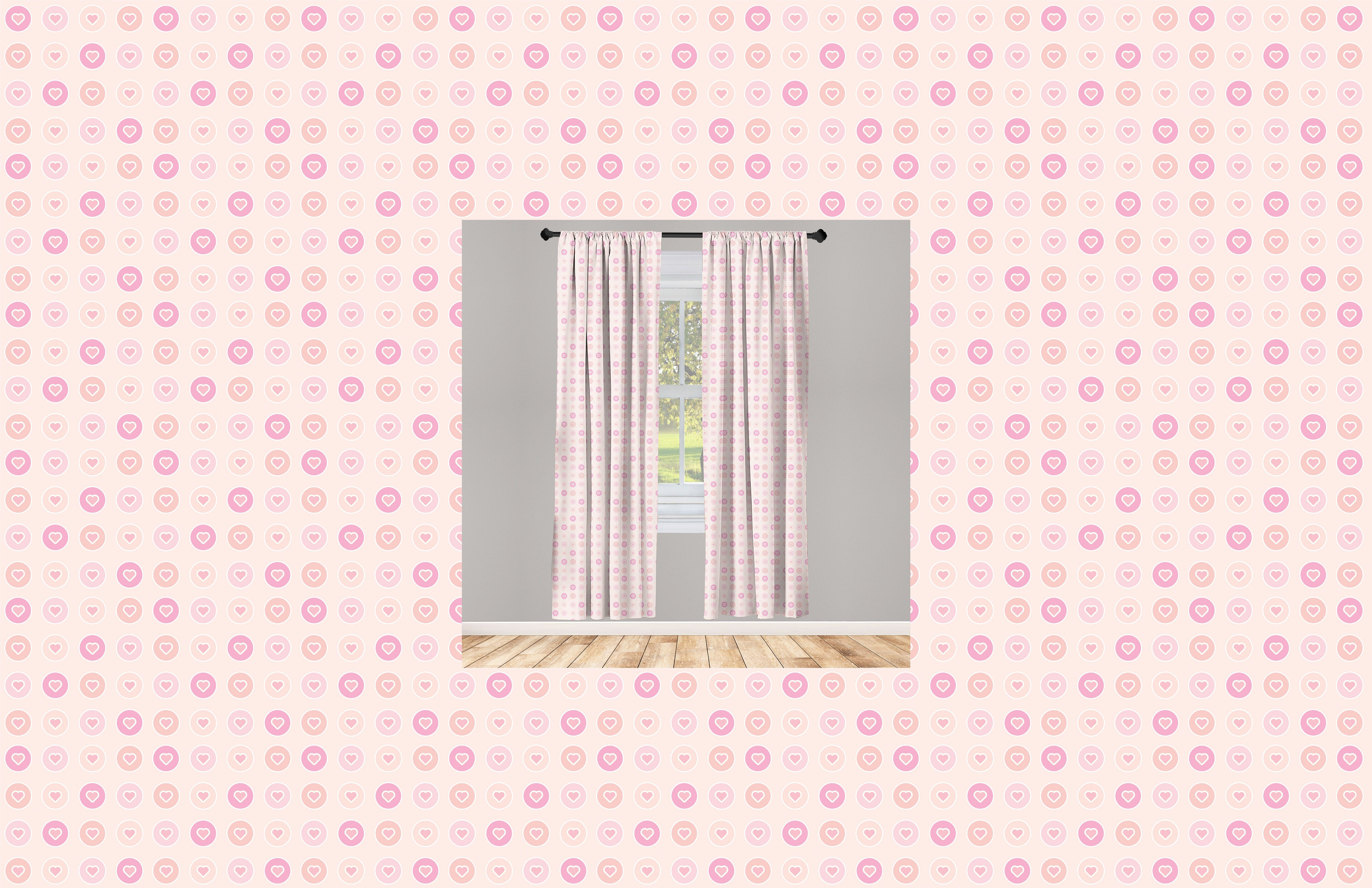 Gardine Vorhang für Wohnzimmer Schlafzimmer Dekor, Abakuhaus, Microfaser, erröten Rosa Little Hearts in Runden