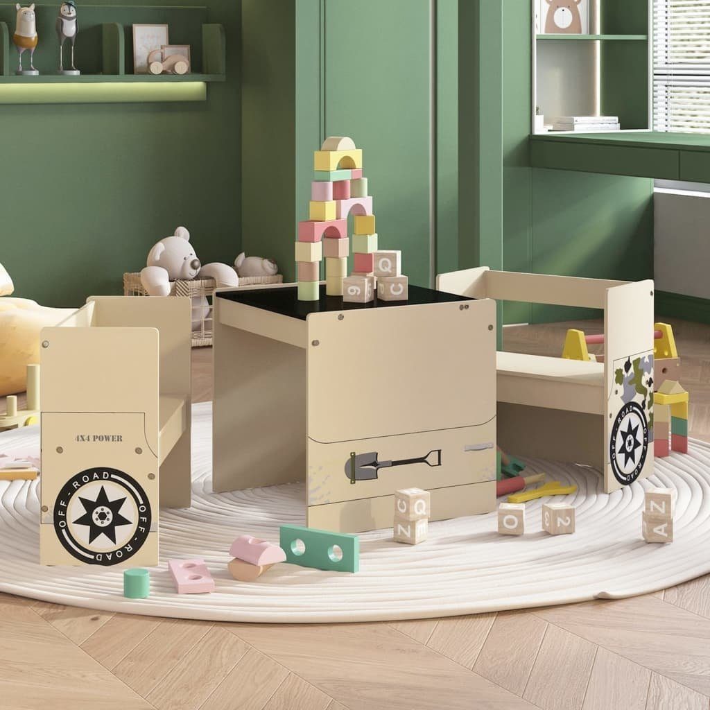 möbelando Kindersitzgruppe 3010662, Set mit zwei Tisch MDF Bänken und aus in