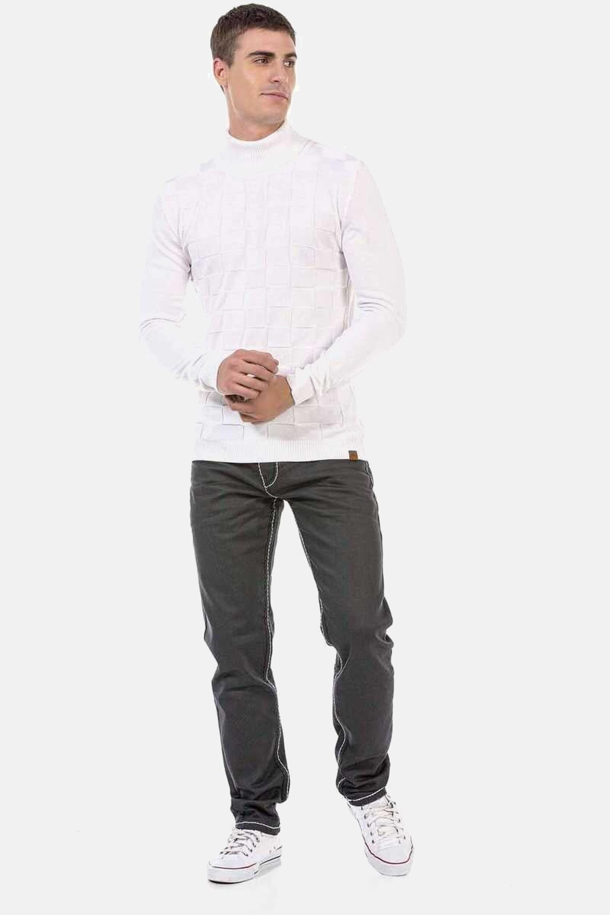 Cipo & Baxx Rollkragenpullover Pullover (1-tlg) mit kariertem Strickmuster, CP241