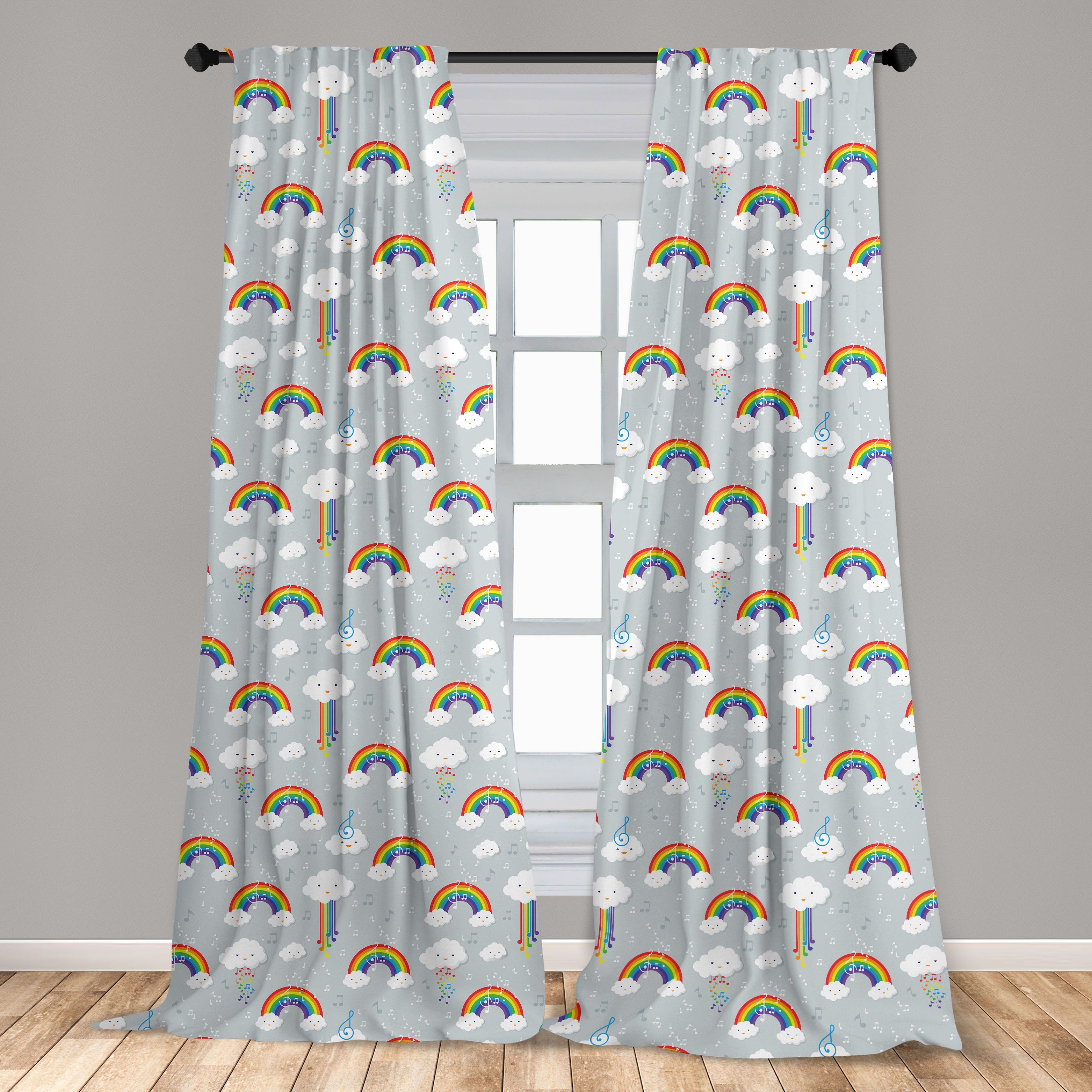 Gardine Vorhang Karikatur-Baby Regenbogen Abakuhaus, für Wohnzimmer Microfaser, Schlafzimmer Wolken Zusammensetzung Dekor