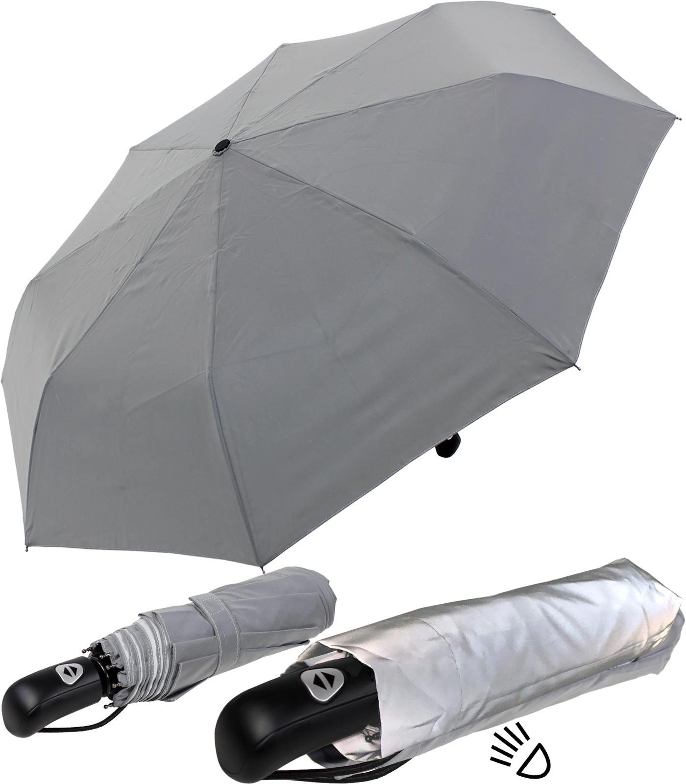 iX-brella Taschenregenschirm First Class full reflective - mit Auf-Zu-Automatik, mit vollständig reflektierendem Dach und UV-Schutz