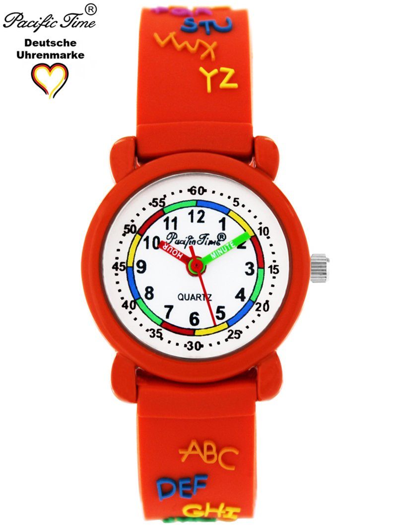 Armbanduhr ABC Silikonarmband, orange Gratis Quarzuhr Kinder Versand Time Lernuhr Pacific