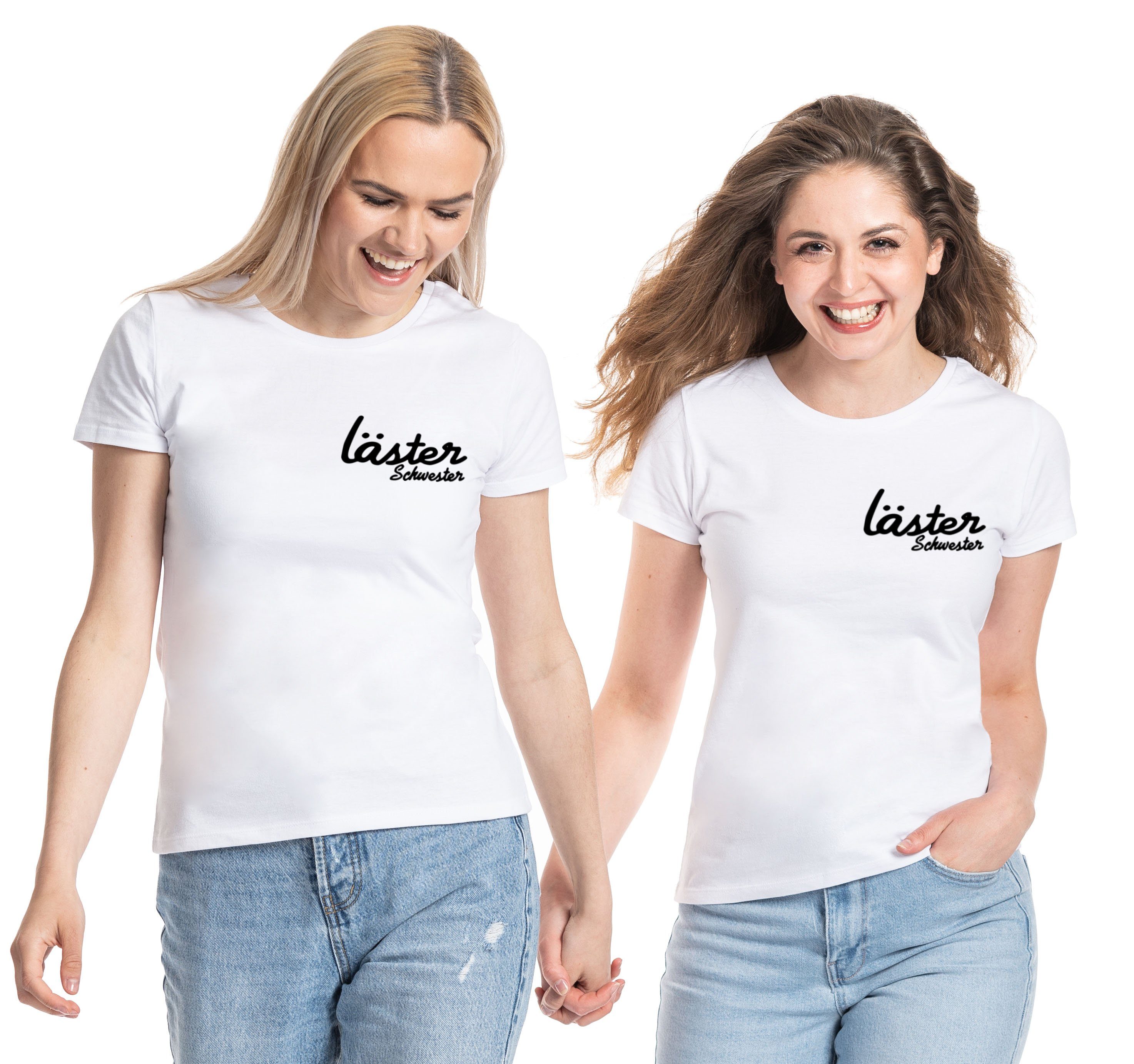 Sister mit T-Shirt Brust- Shop Beste T-Shirt Weiß Lästerschwester Freundin Couples Rückenprint und modischem