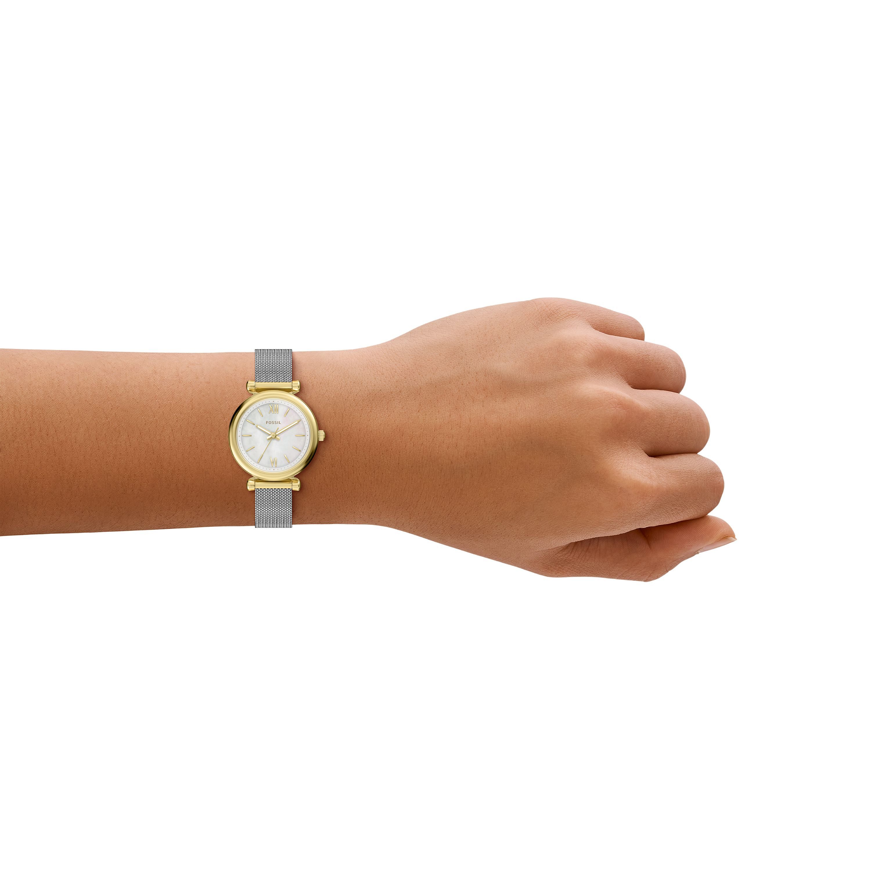 Fossil Quarzuhr Carlie ES5463, Armbanduhr, Damenuhr, Edelstahlarmband, analog