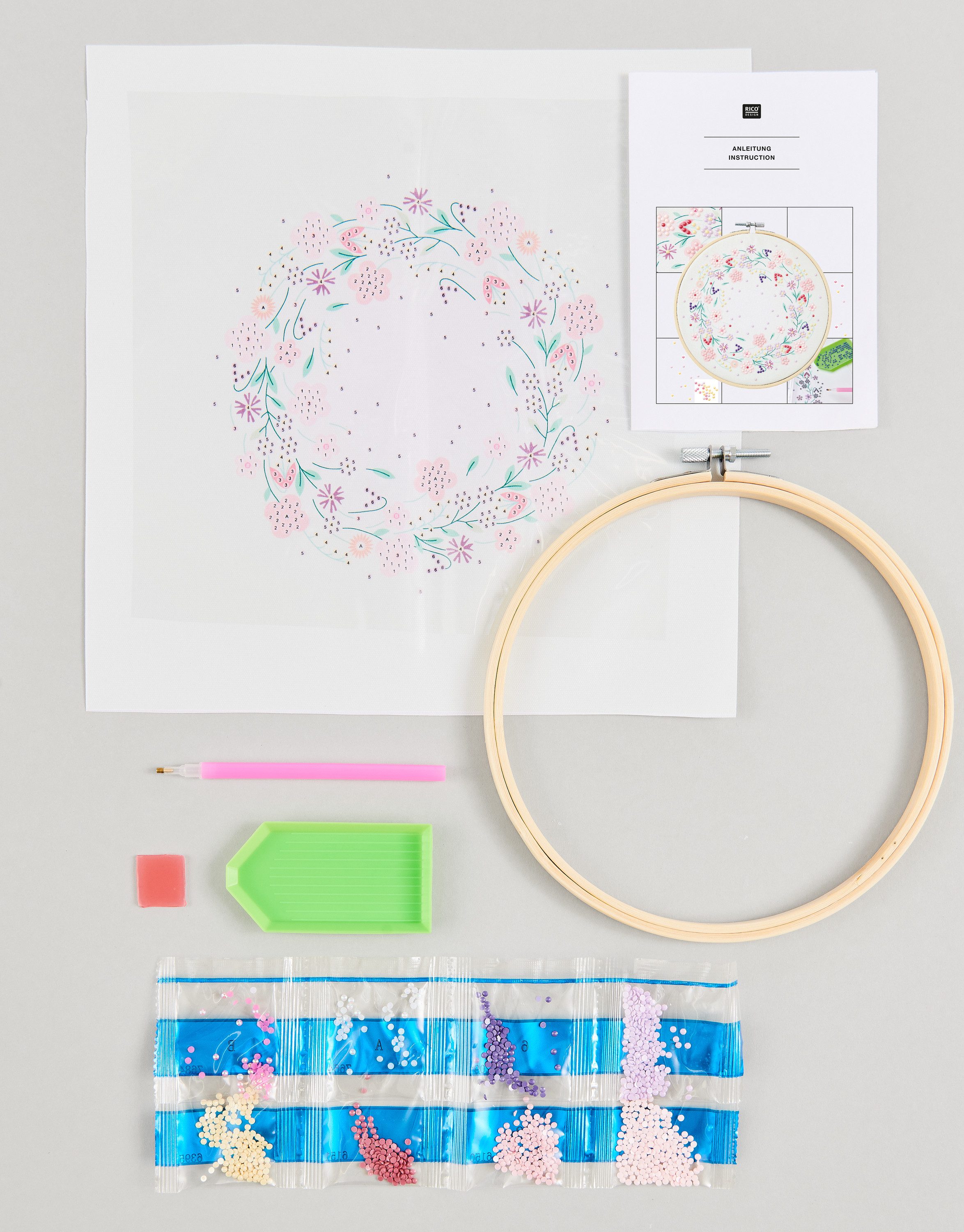 Rico Design Malvorlage Diamond Painting Set Funkelnder Blumenkranz (14-St), 14 Teile