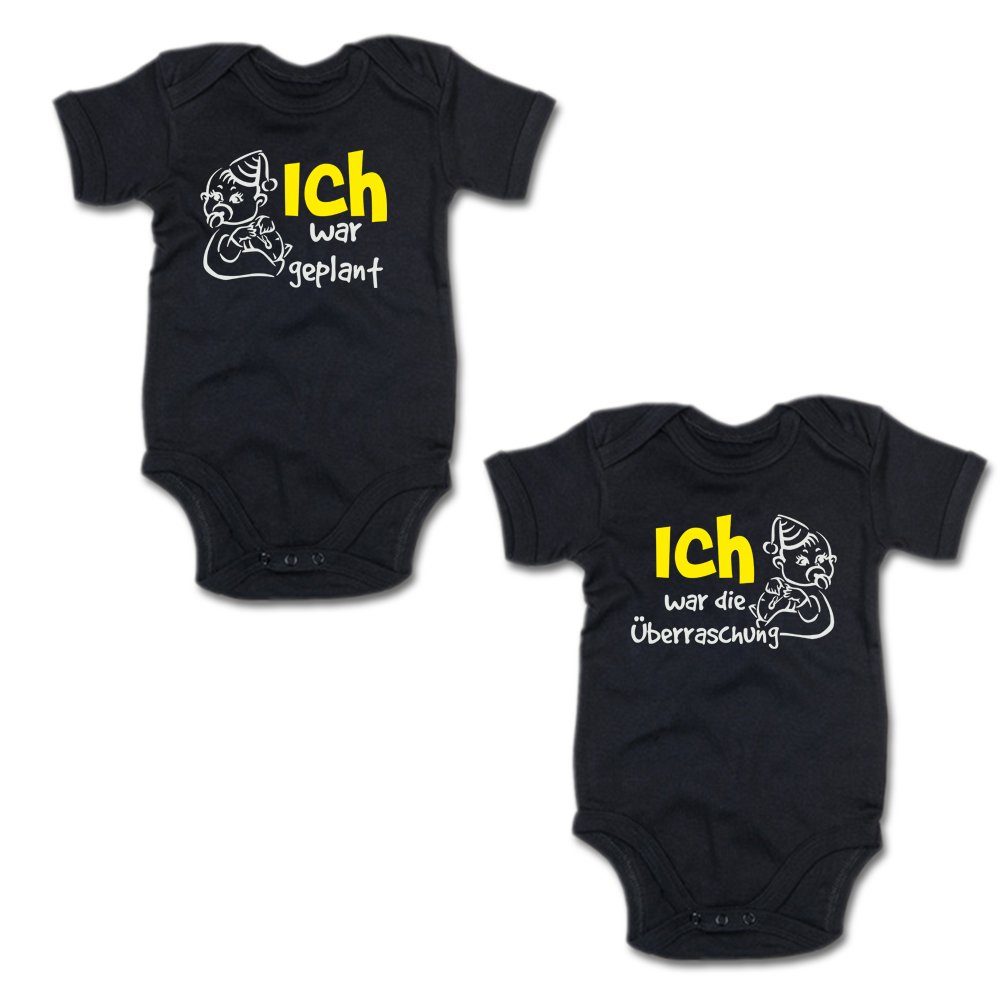 G-graphics Kurzarmbody Ich war geplant! & Ich war die Überraschung! (Zwillingsset / Twinset, 2-tlg., Baby-Body-Set) für Zwillinge / Twins mit Sprüchen