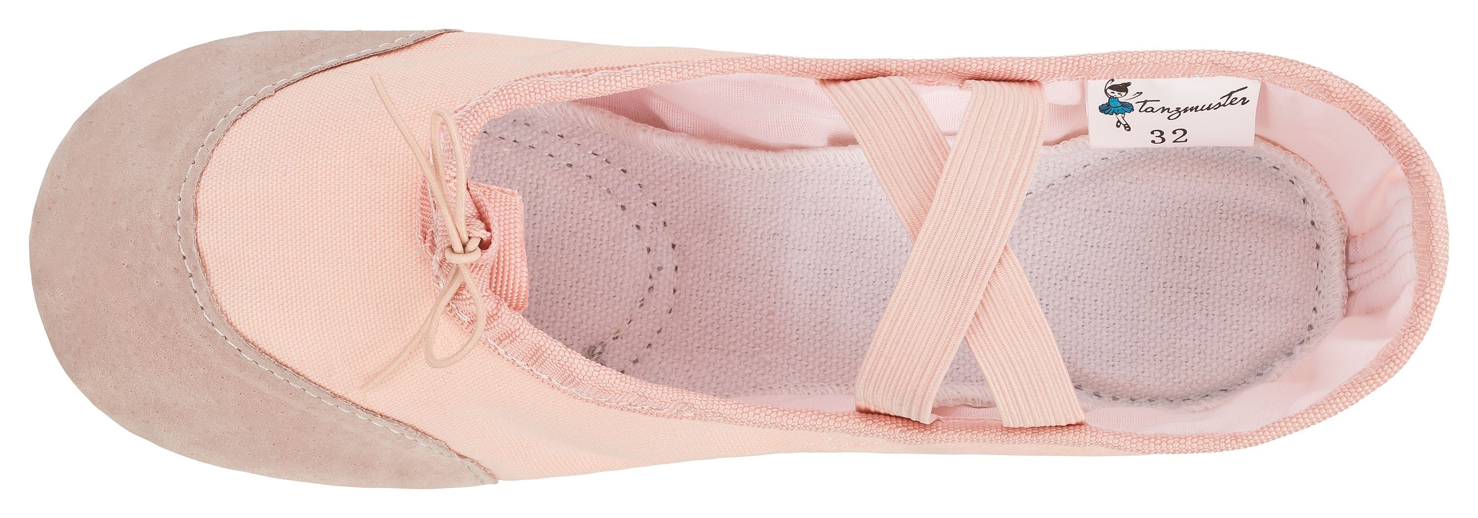tanzmuster Ballettschuhe Robin mit Lederkappe und geteilter Ledersohle Tanzschuh Ballettschläppchen für Mädchen