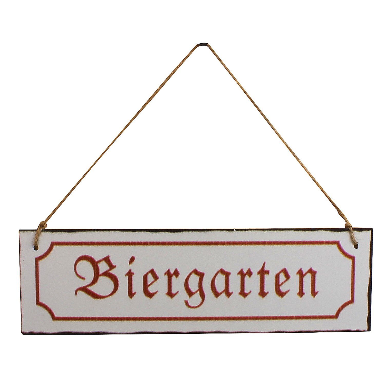 Macosa Home Wandbild nostalgie Blechschild Biergarten weiß rot eckiges Vintage Türschild, Bier (1 St), Wand-Dekoration Wandschild Deko Metall-Schild Gastronomie