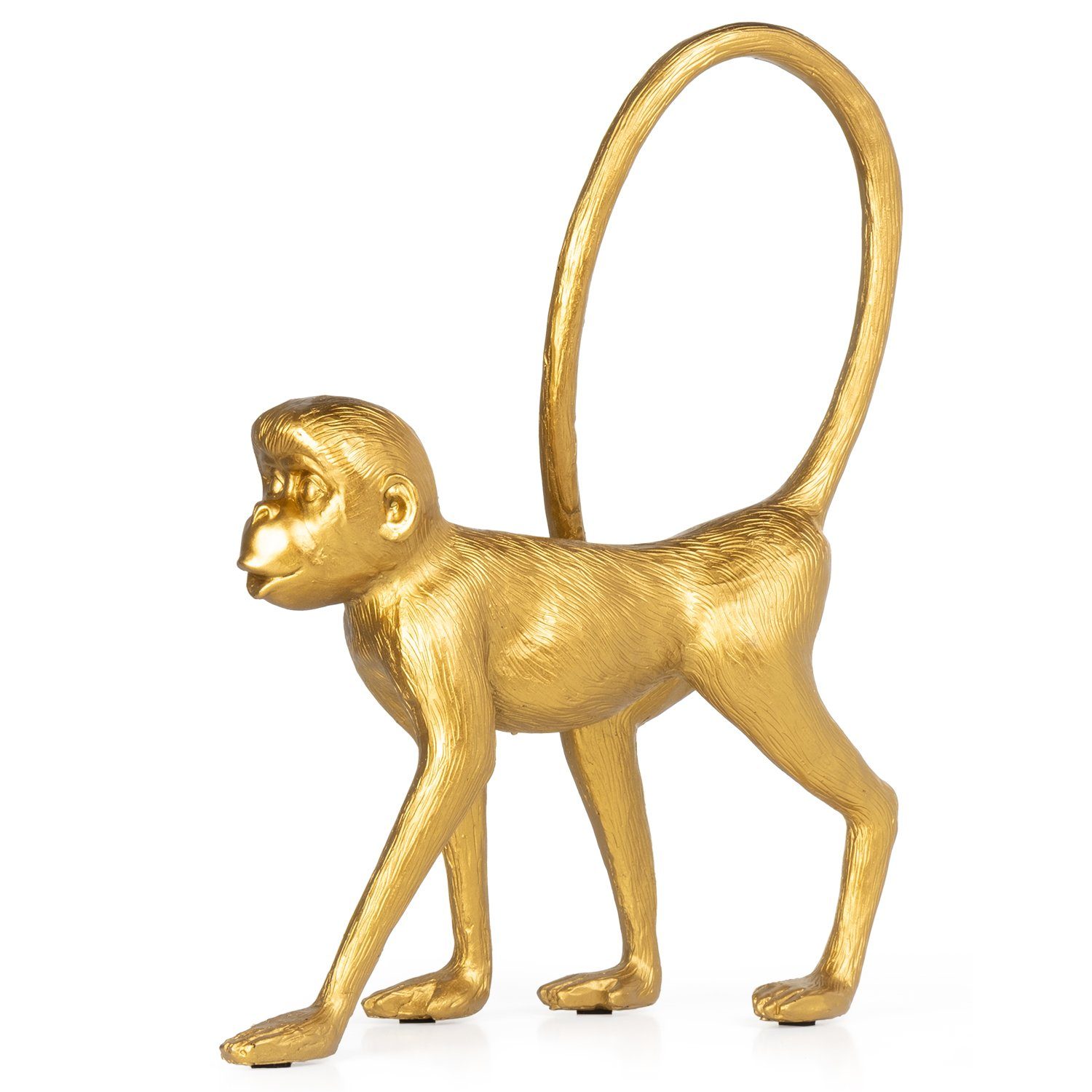 Dekofigur Moritz Dekoelement Polyresin langer Dekoration Polyresin Figuren spaziert gold, Dekofigur aus aus Affe Schwanz Deko-Figur