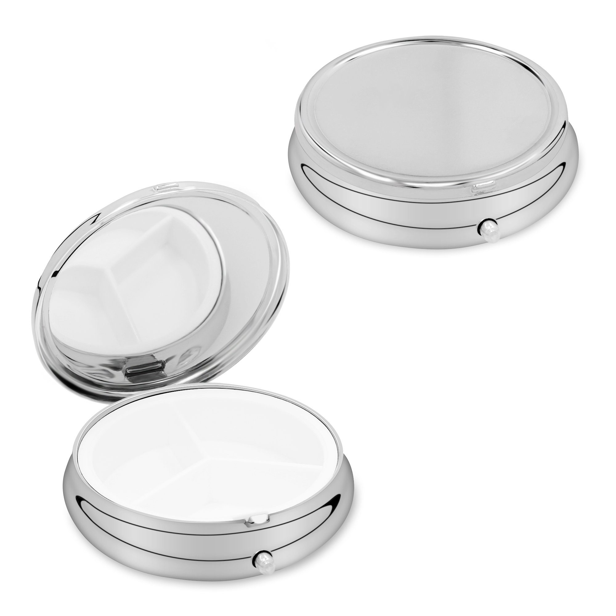 Pillendose kwmobile 2x Edelstahl Pillendose mit 3 Fächern - 5,2 x 1,7cm - runde