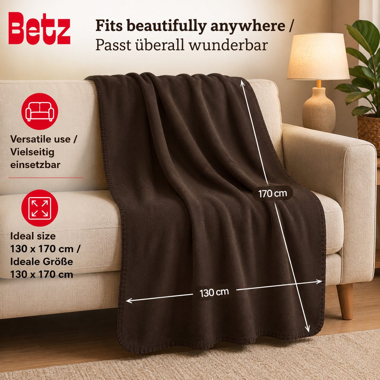 Wohndecke Betz Fleecedecke 130x170 cm 180g/m² – Weiche Wohndecke & Kuscheldecke, Betz, Leicht, wärmend & pflegeleicht – Bild 2 von 5