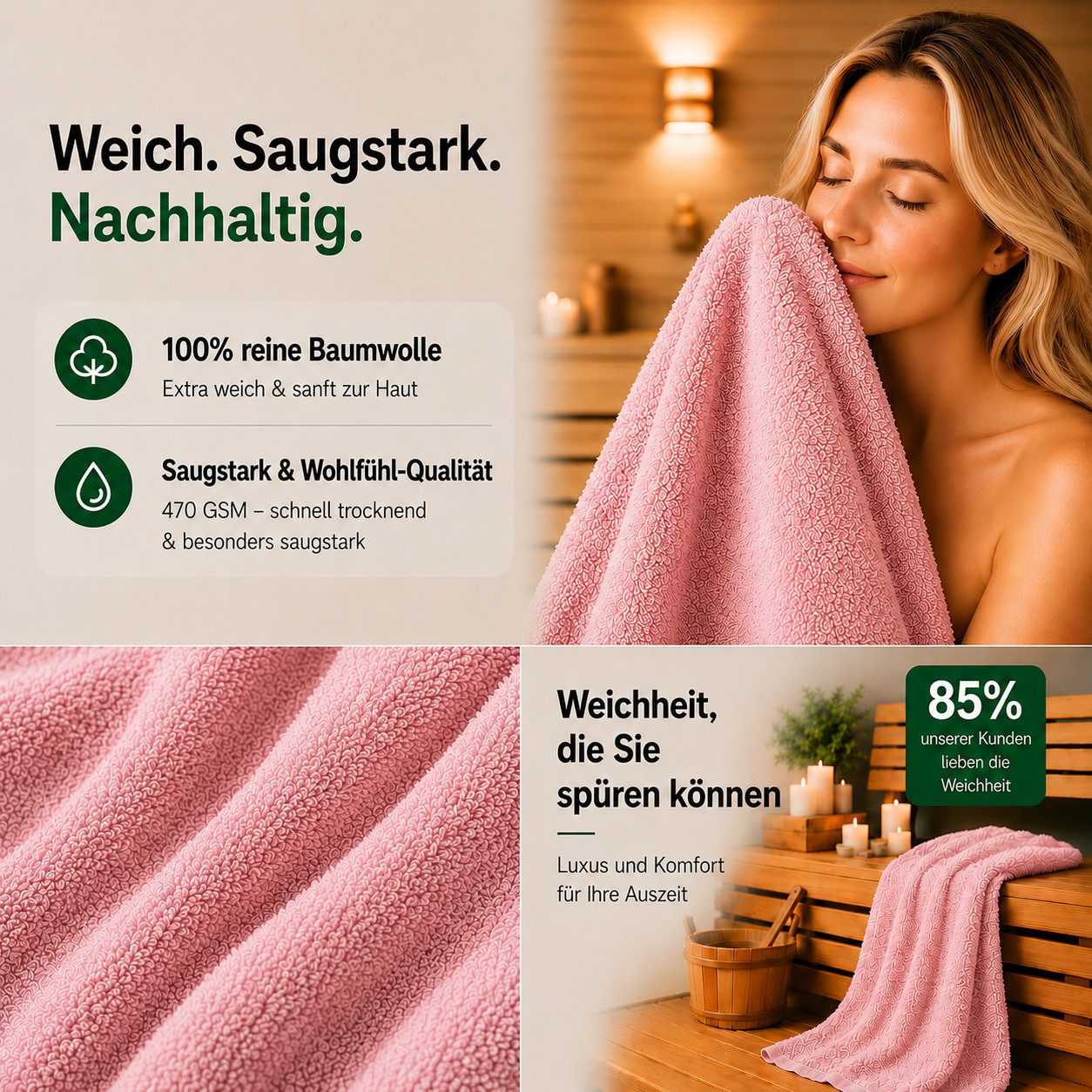 Komfortec Saunatuch 100x200 Extra Große XXL Premium Saunatuch, Unifarben (1-St), extra Große XXL, Schnelltrocknend, Frottee, Weich, Baumwolle – Bild 5 von 5