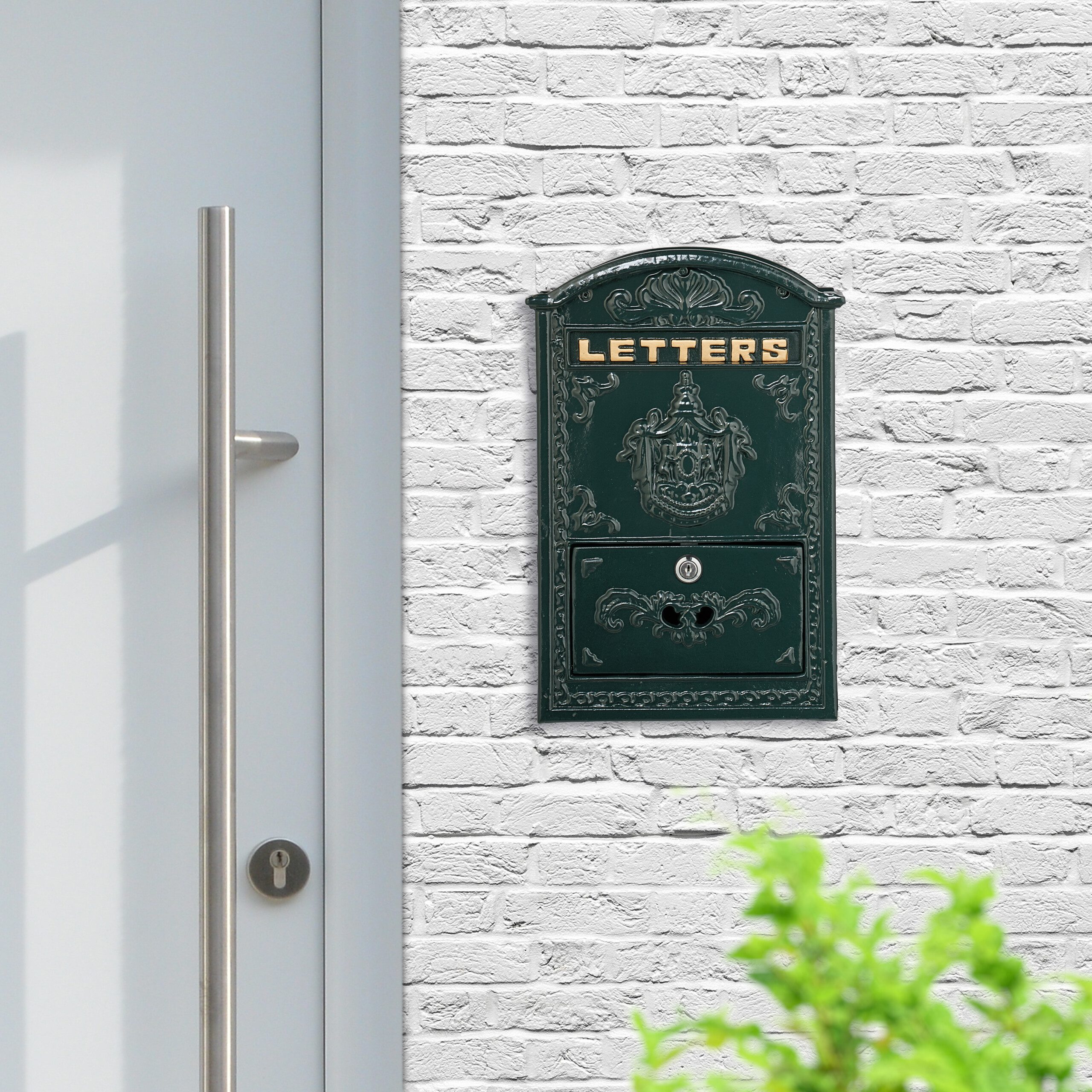 relaxdays Briefkasten Vintage mit Ornamente, Grün günstig online kaufen