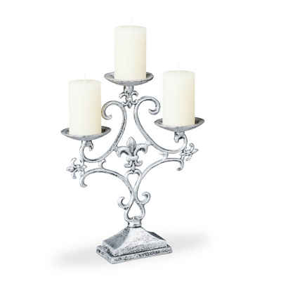 relaxdays Kerzenständer Kerzenständer dreiarmig, Silber