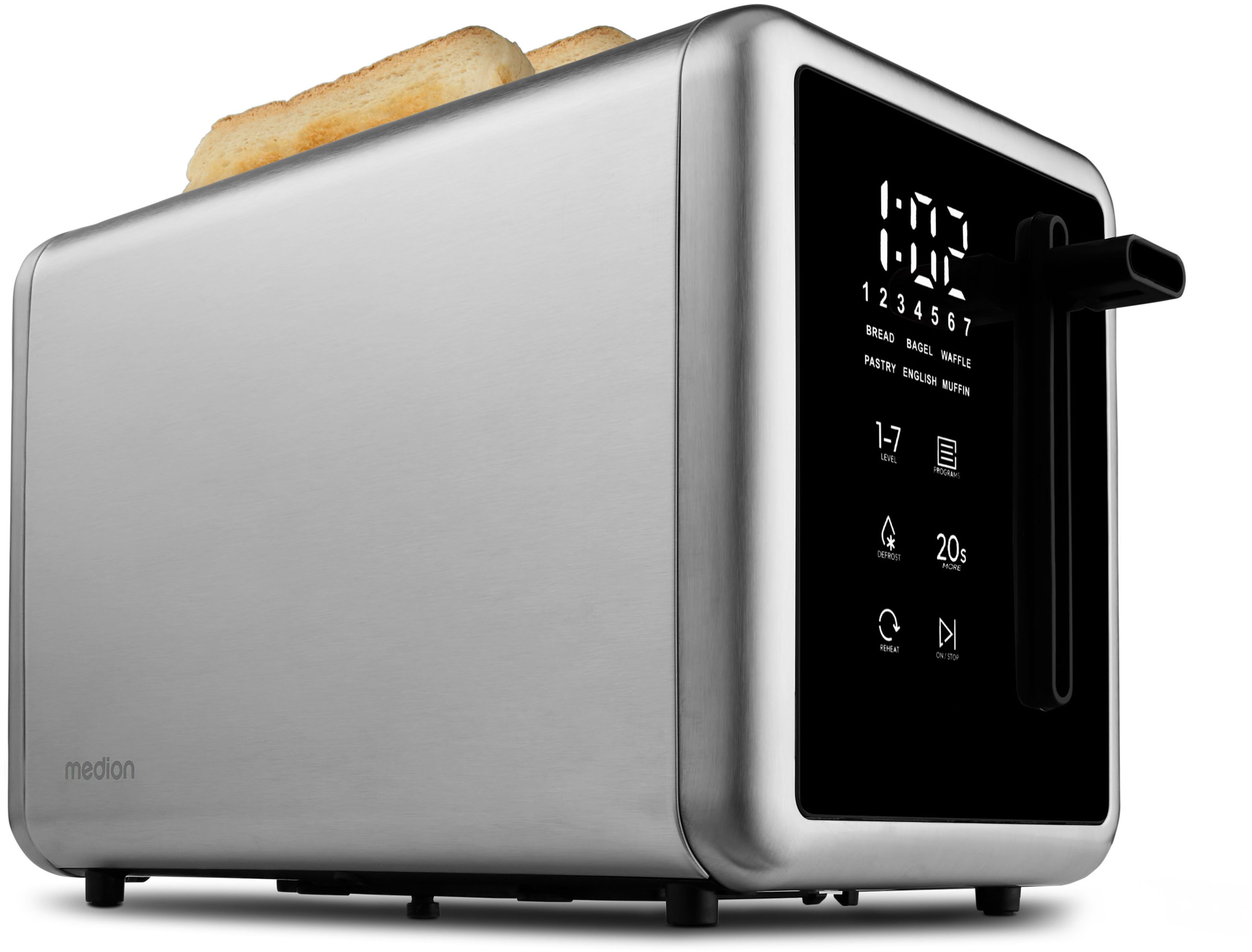 Medion® Toaster MD12102, 2 Toastschlitze, 2 Schlitze, für 2 Scheiben, 850 W, abnehmbarer Brötchenaufsatz