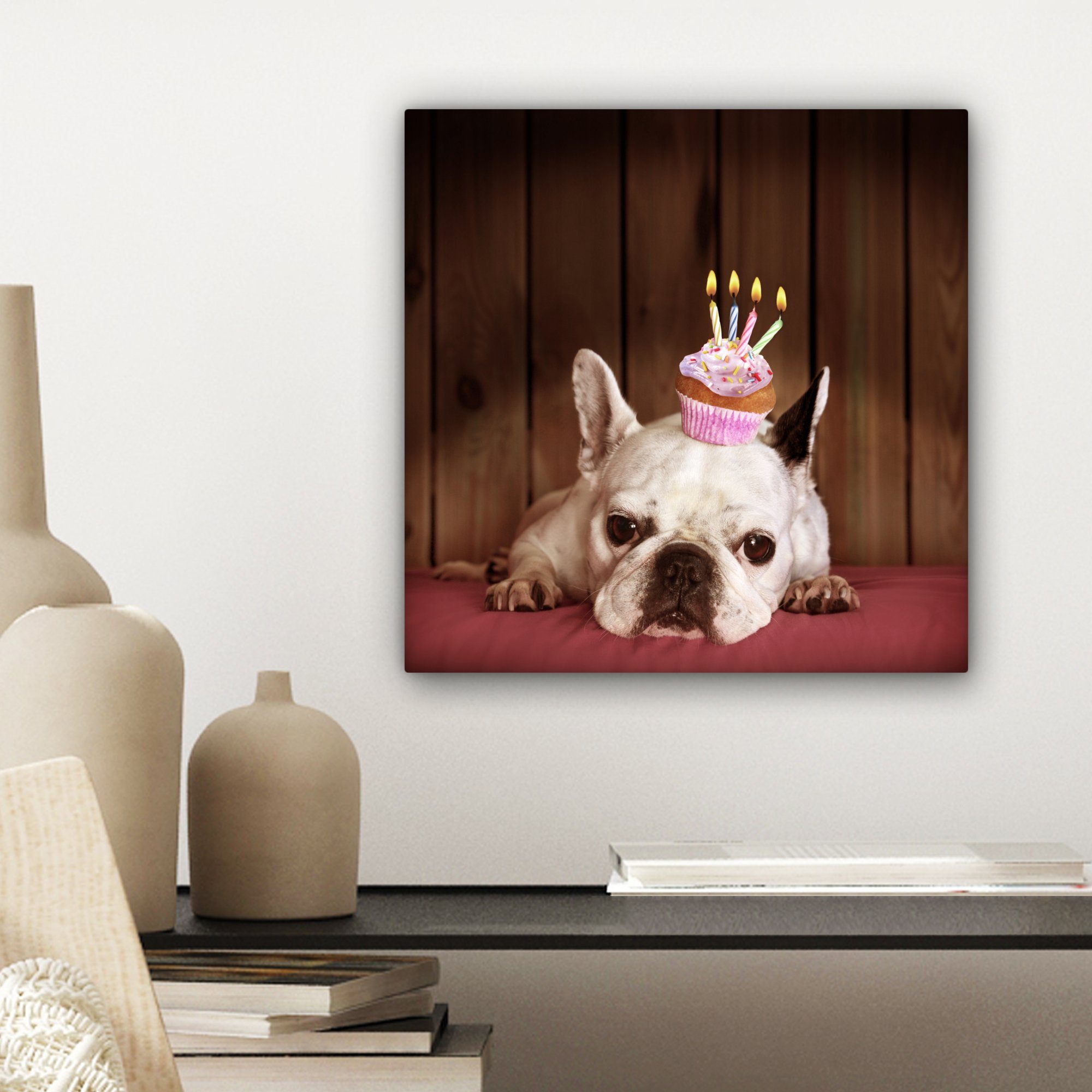 Cupcake St), für 20x20 Französische Bulldogge Bilder cm Wohnzimmer Leinwand Kerzen, - - Leinwandbild OneMillionCanvasses® (1 Schlafzimmer,