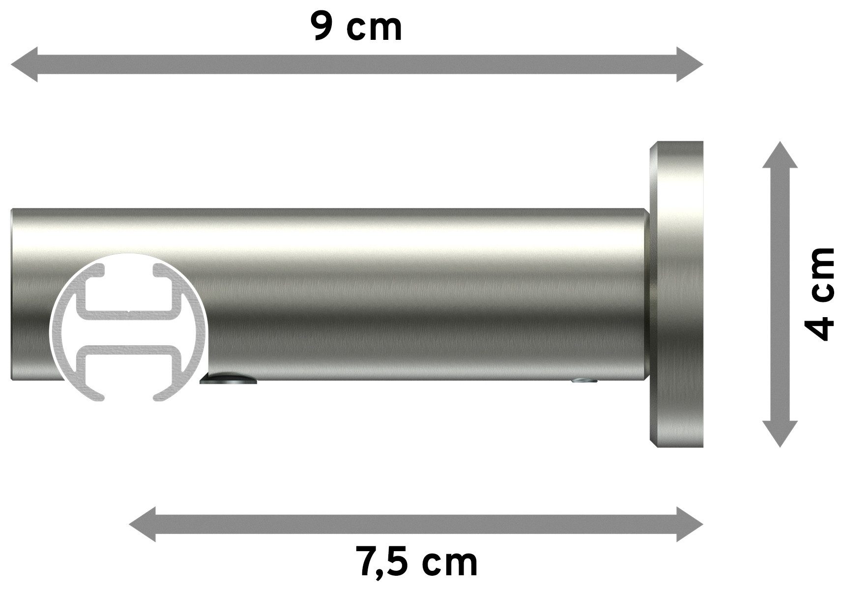 INTERDECO Innenlaufschiene Platon Estana, Ø 20 mm, 1-läufig, Fixmaß, kürzbar, Wandmontage, Aluminium, Weiß / Edelstahl-Optik / Bicolor