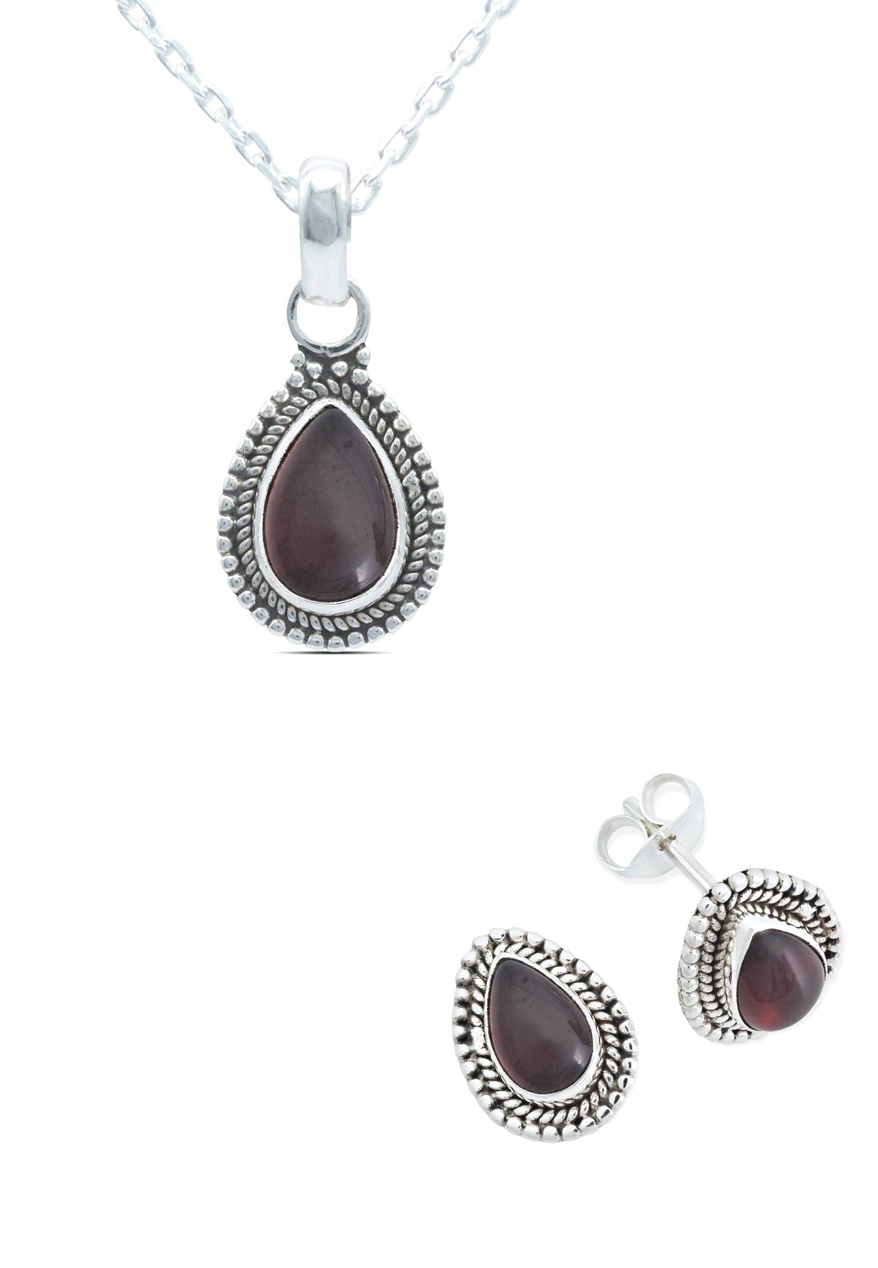 mantraroma Schmuckset 925er Silber mit Granat (Schmuckset aus 925 Silber)