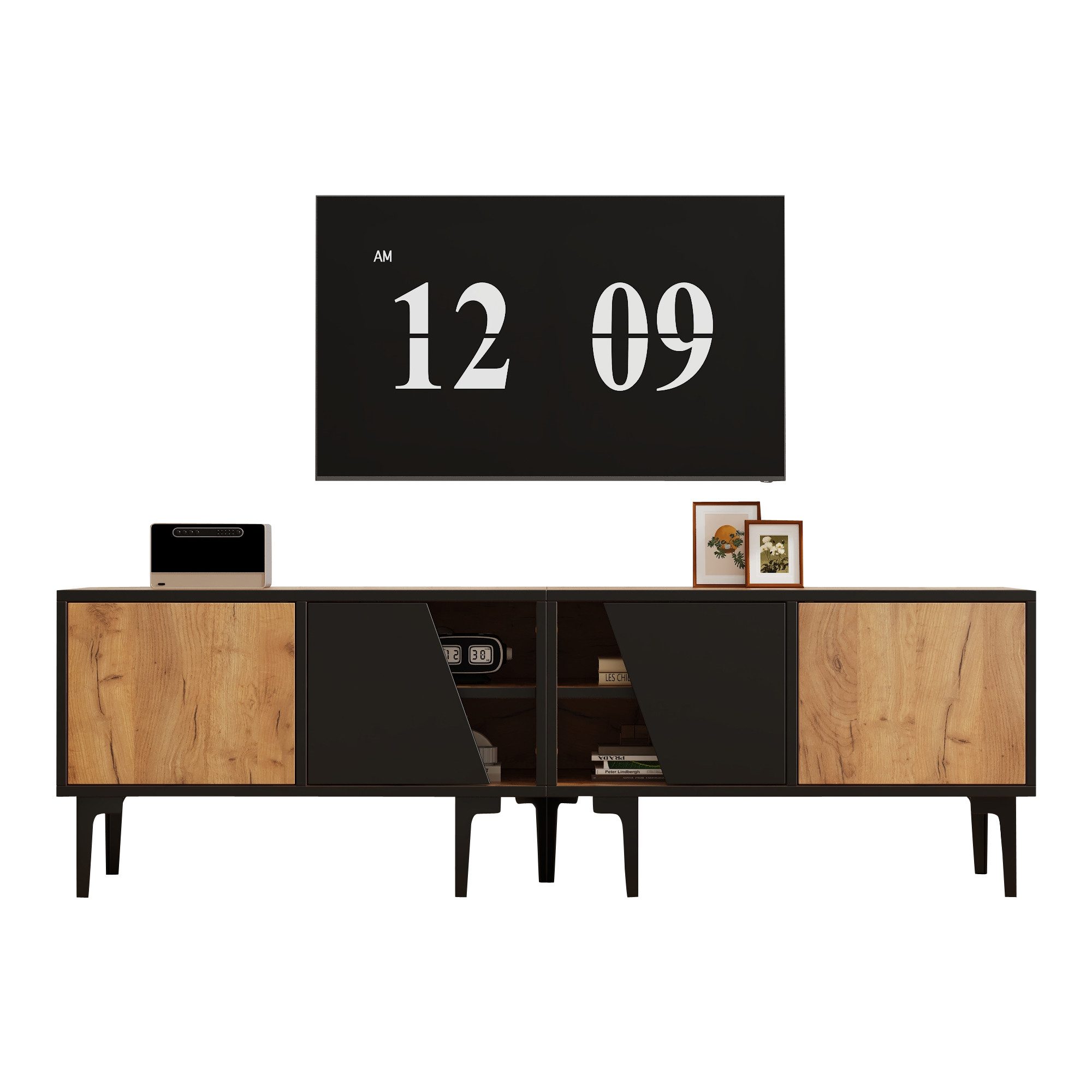 TV-Schrank Lowboard mit 4 Fächern, Fernsehschrank für Fernseher bis zu 65 Zoll