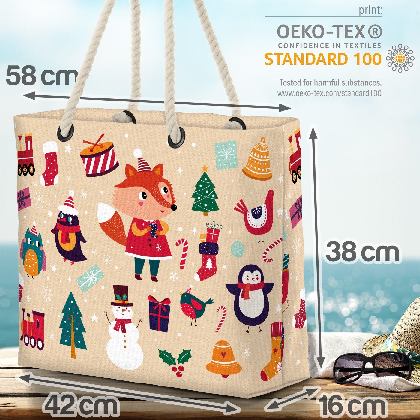 VOID Strandtasche (1-tlg), Weihnachtsgeschenke 3 Beach Winter C Bag Nikolaus Rentier Geschenke Weihnachten