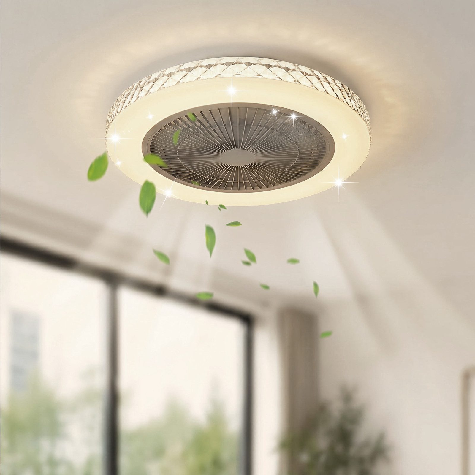 ZMH Deckenventilator 48CM Kristall Mit Licht & Fernbedienug Timing Fan für Schlafzimmer, 48,50 cm Durchmesser
