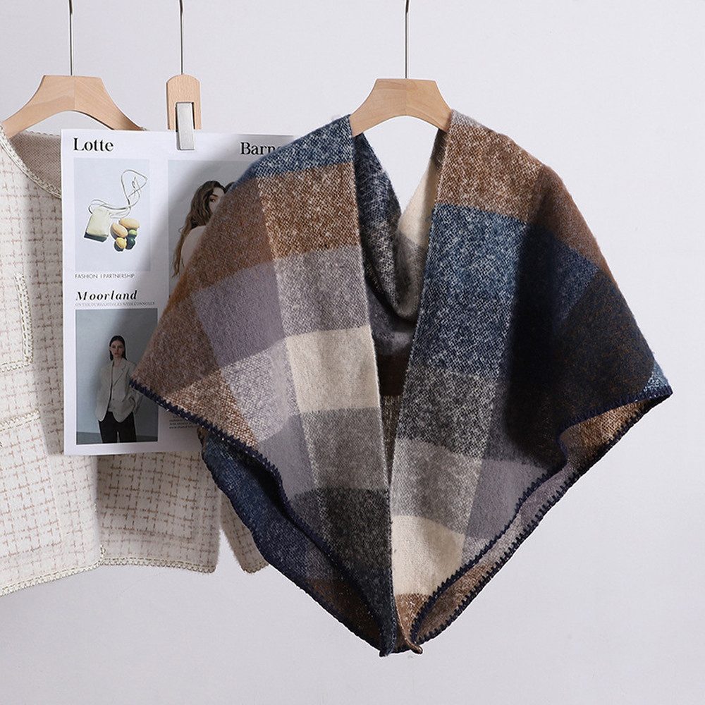 Zaewry Dreieckstuch Damen Schal Strick Dreieck Schal Halstuch Dreieckstuch, 200×70 CM, Leichter Strickschal mit Karo Muster