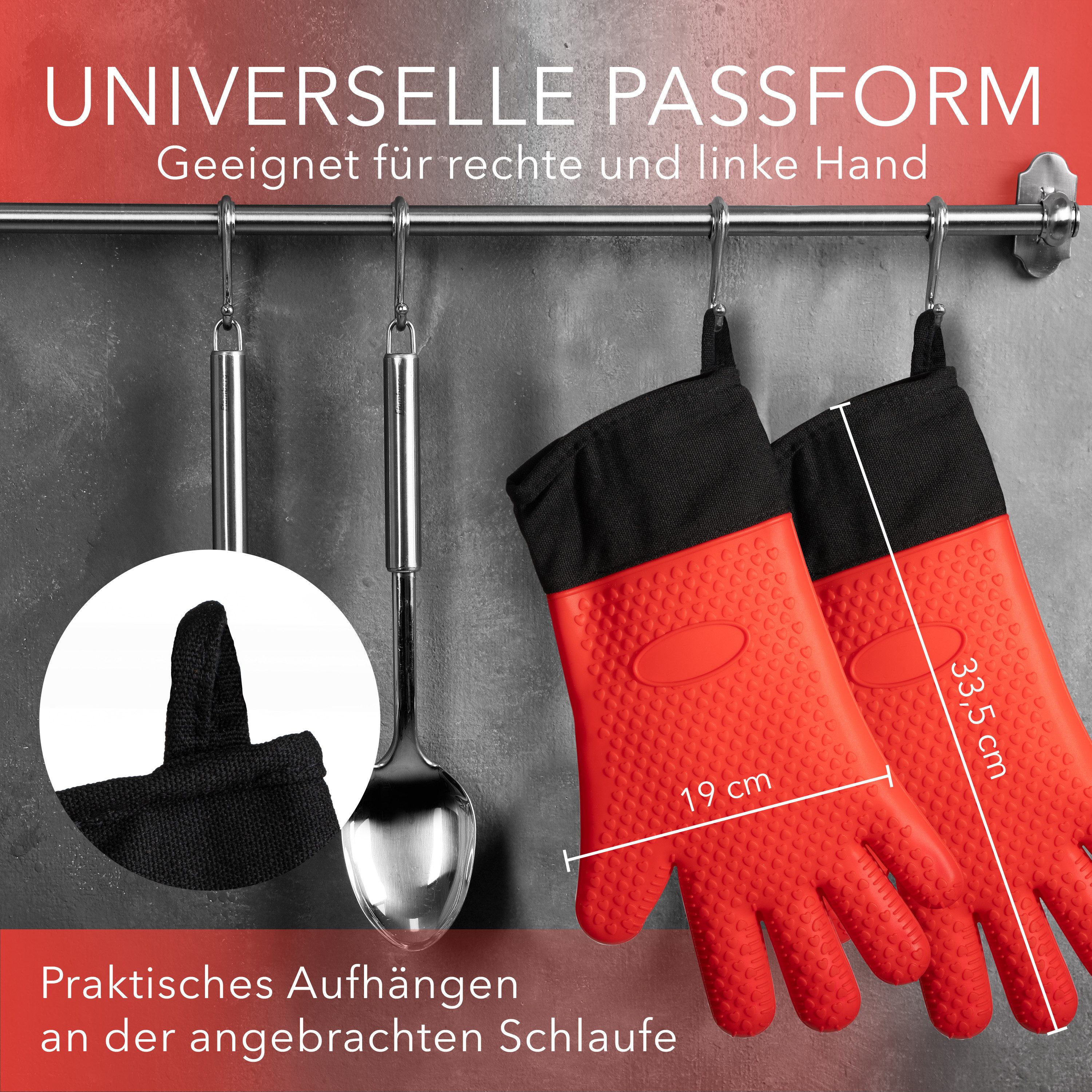 AVANA Topfhandschuhe Silikon Ofenhandschuhe Hitzebeständige Kochhandschuhe Handschuhe, Anti-Rutsch, weiches Baumwoll-Innenfutter, bis 250°C