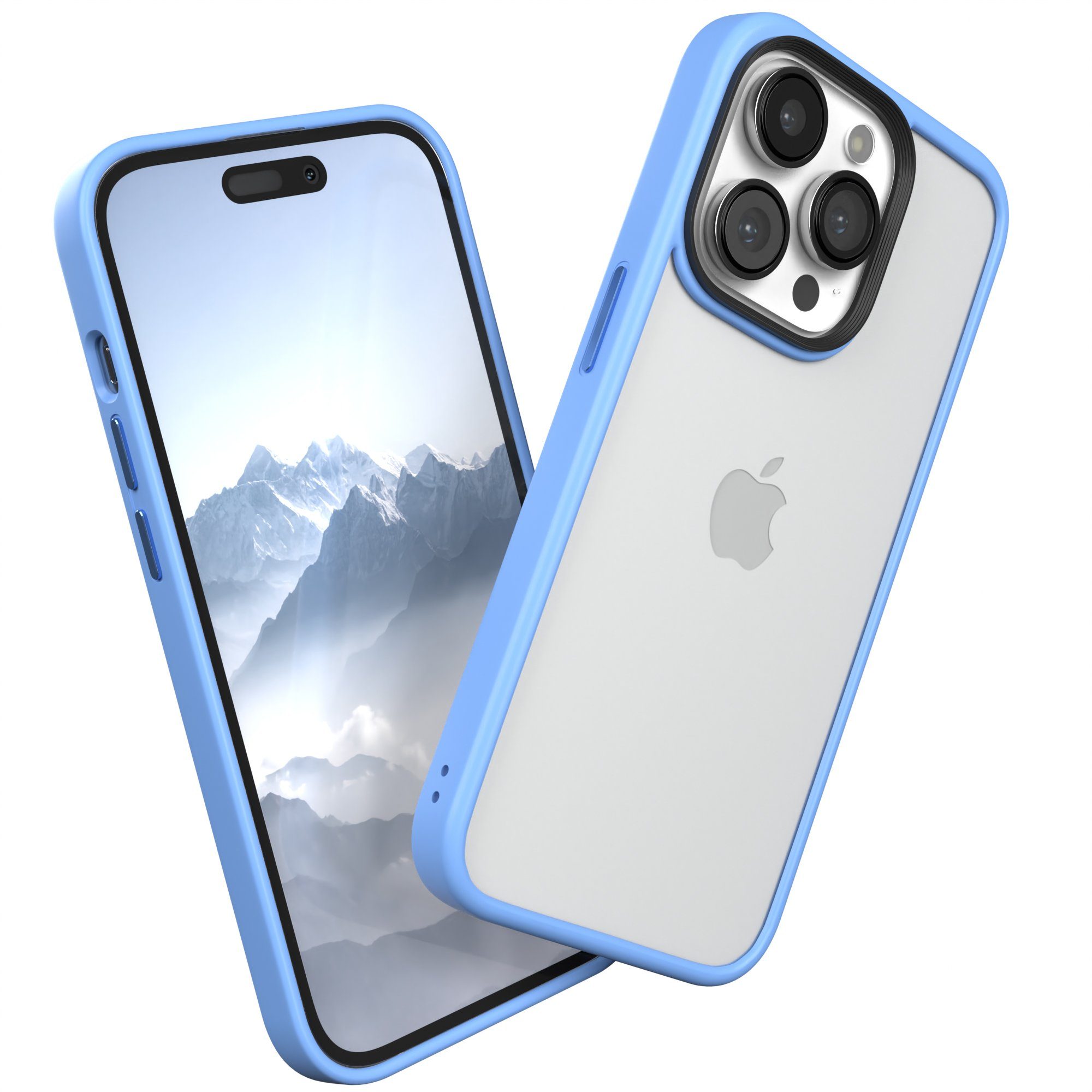 EAZY CASE Handyhülle Outdoor Case für Apple iPhone 14 Pro 6,1 Zoll, Hybrid Handyhülle kratzfest Smart Slimcover Transparent Robust Blau
