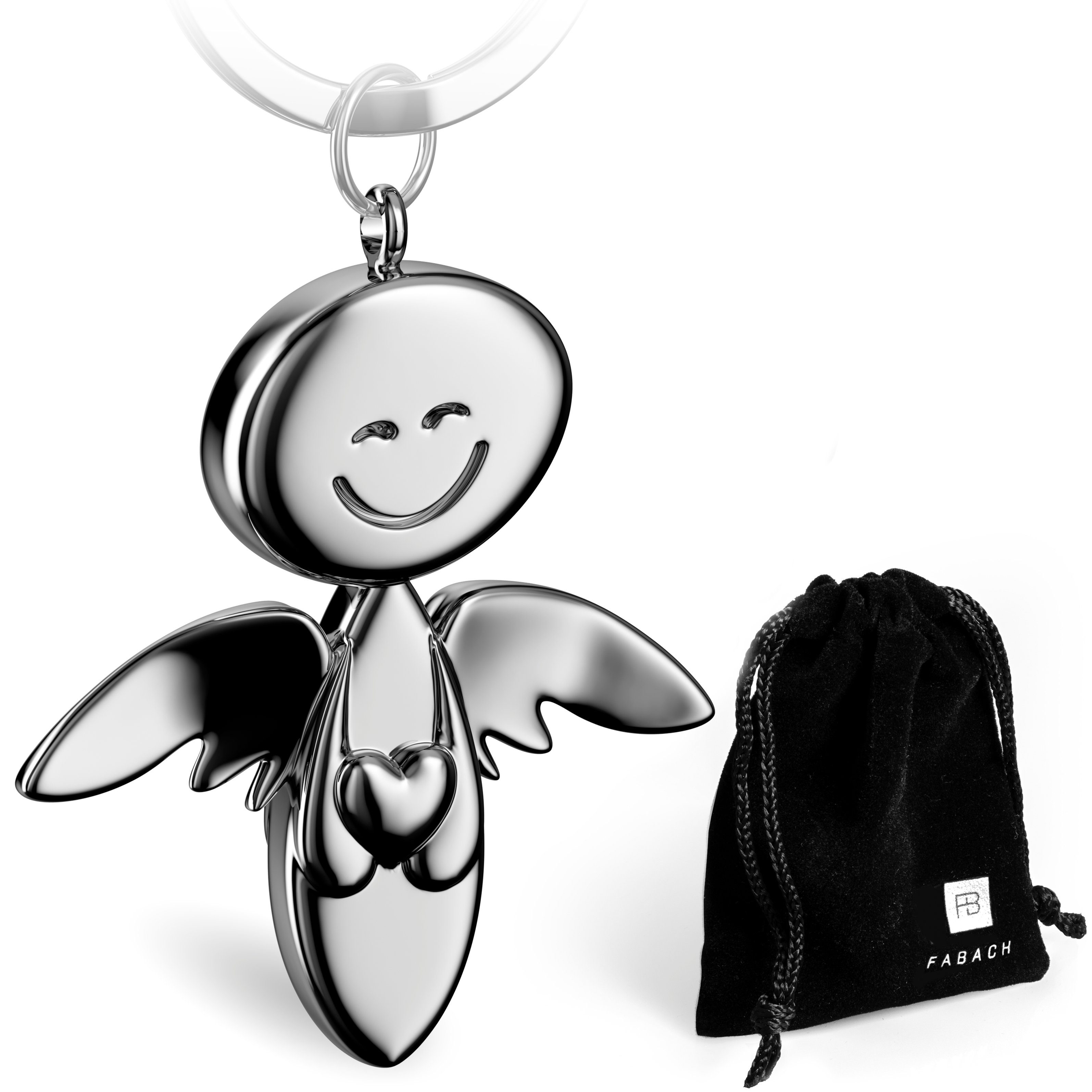 FABACH Schlüsselanhänger Schutzengel Smile mit Lenkrad - Geschenk Glücksbringer Autofahrer Silber