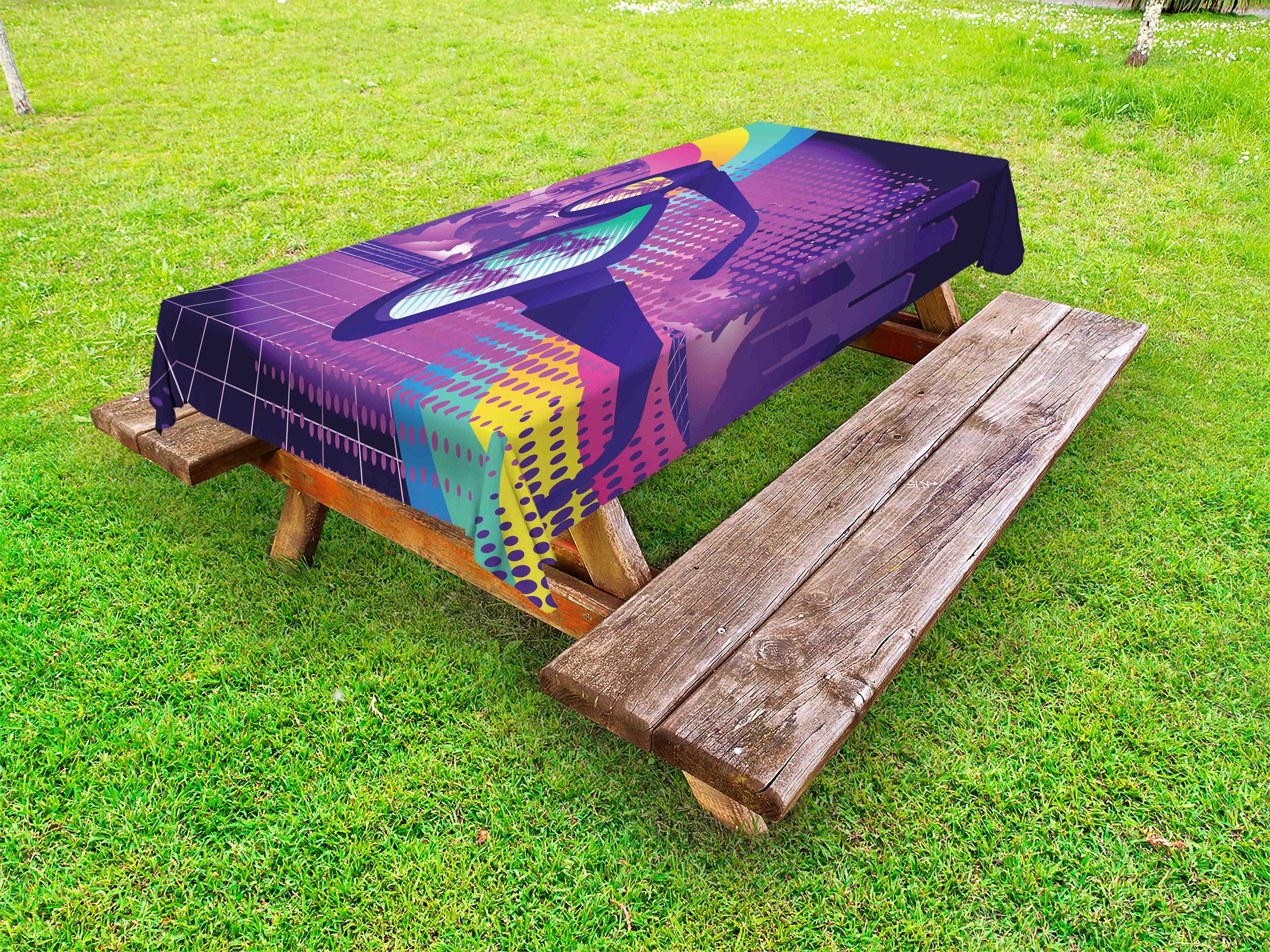 Abakuhaus Tischdecke dekorative waschbare Picknick-Tischdecke, Synthwave Retro futuristische Stadt