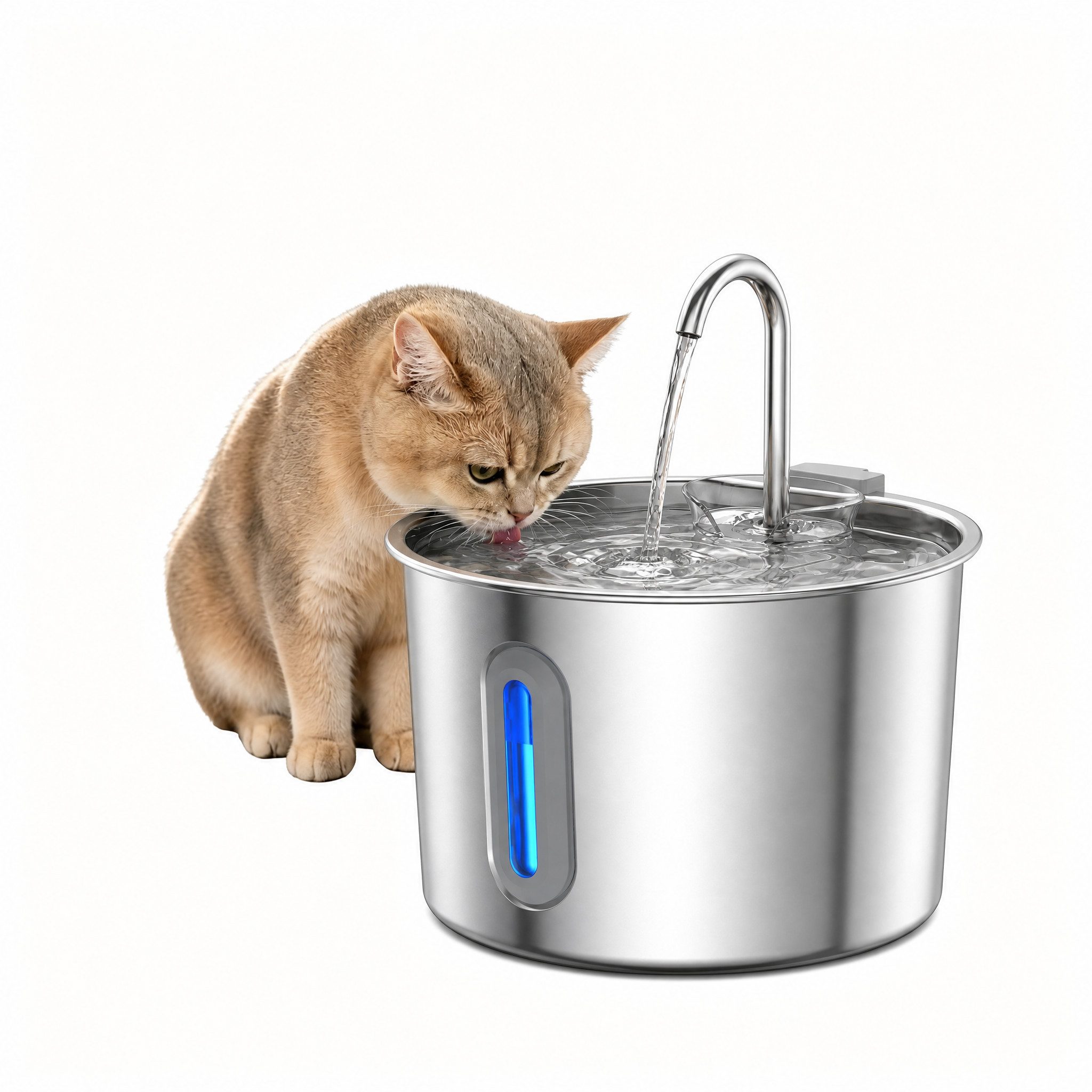 Cetipaw Trinkbrunnen für Katze:Katzenbrunnen Edelstahl mit Liese Pumpe-2,2L, 2 Filter, Wasserspender Katzen mit LED, Einfach Reinigbar-Cat Water Fountain