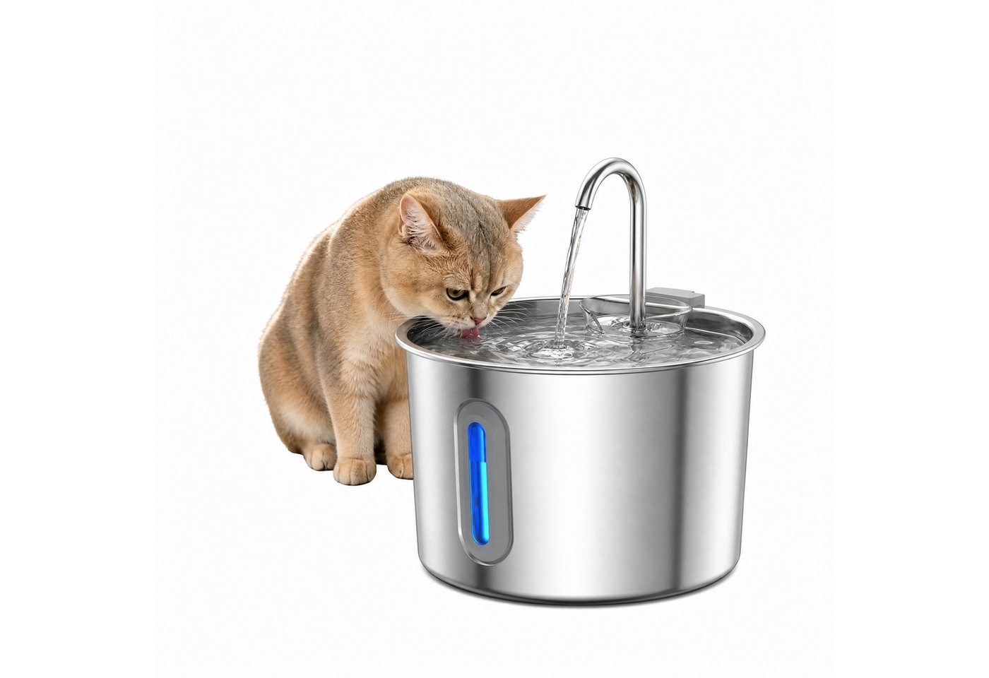Cetipaw Trinkbrunnen für Katze:Katzenbrunnen Edelstahl mit Liese Pumpe-2,2L, 2 Filter, Wasserspender Katzen, Einfach Reinigbar-Cat Water Fountain