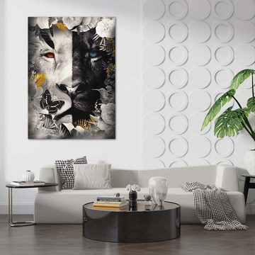 ArtMind XXL-Wandbild LION FLOWERED, Premium Wandbilder als Poster & gerahmte Leinwand in verschiedenen Größen, Wall Art, Bild, Canva
