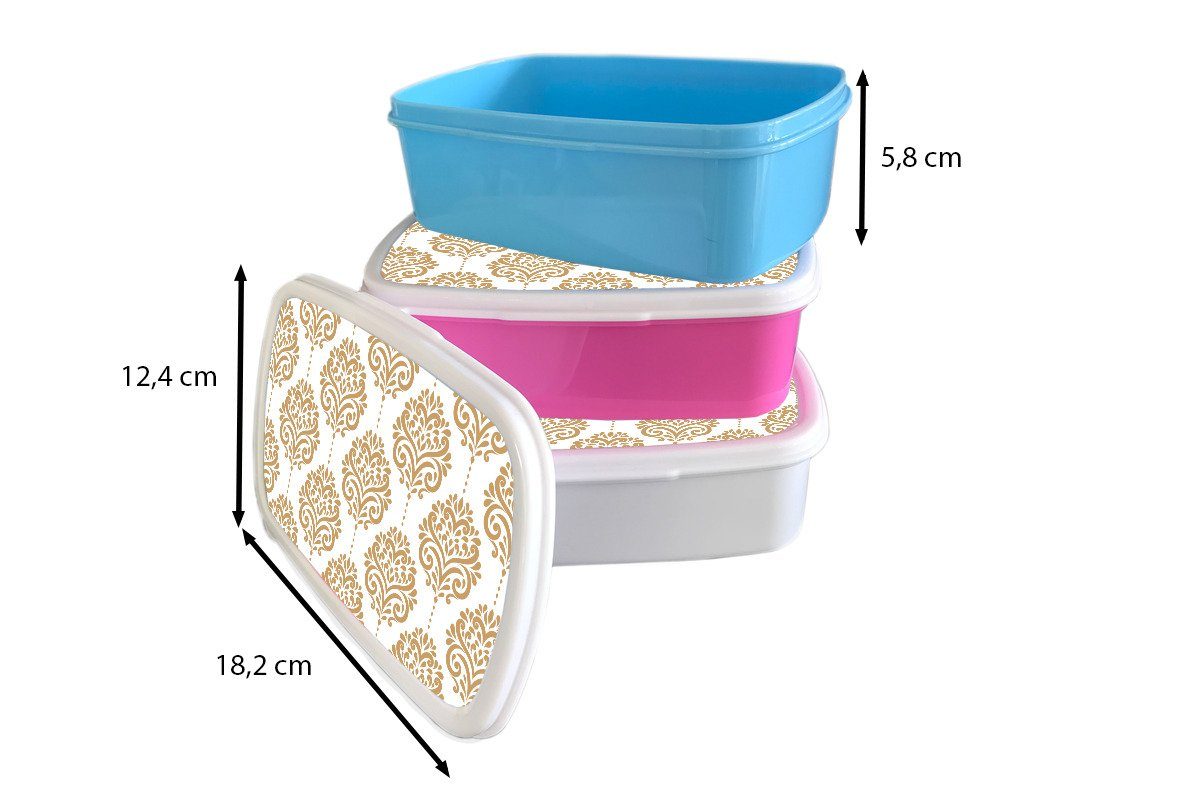 Brotdose, weiß - - Kunststoff, Design, Lunchbox Gold - MuchoWow Blumen Kinder Brotbox für und Erwachsene, Jungs (2-tlg), für Mädchen und Vintage